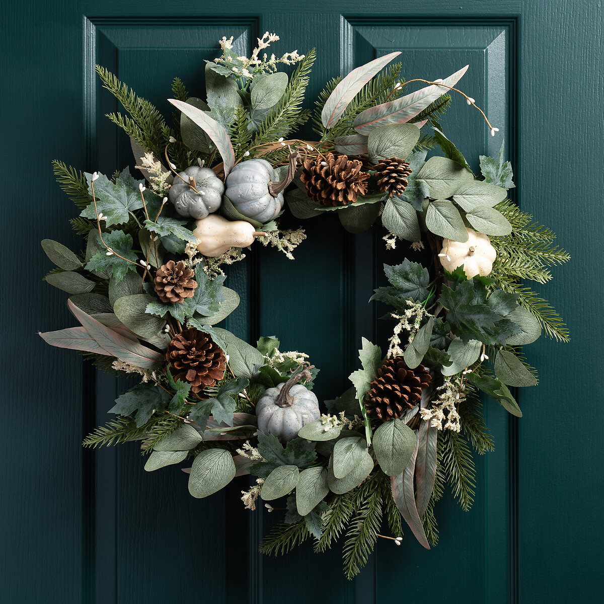 65cm Artificial Premium Pumpkin Wreath dark green/light green, SO'HOME