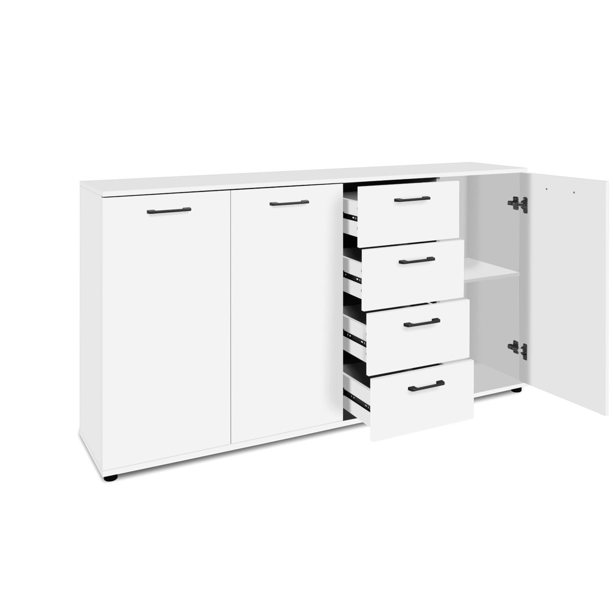 Buffet étroit blanc 3 portes 4 tiroirs ALVA blanc, PIER IMPORT