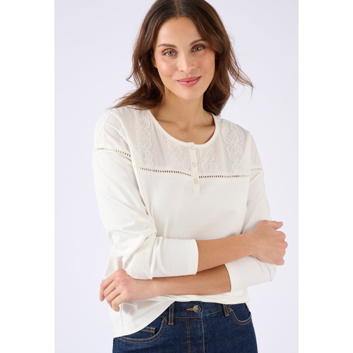 T-shirt bi-matière blanc cassé, DAMART