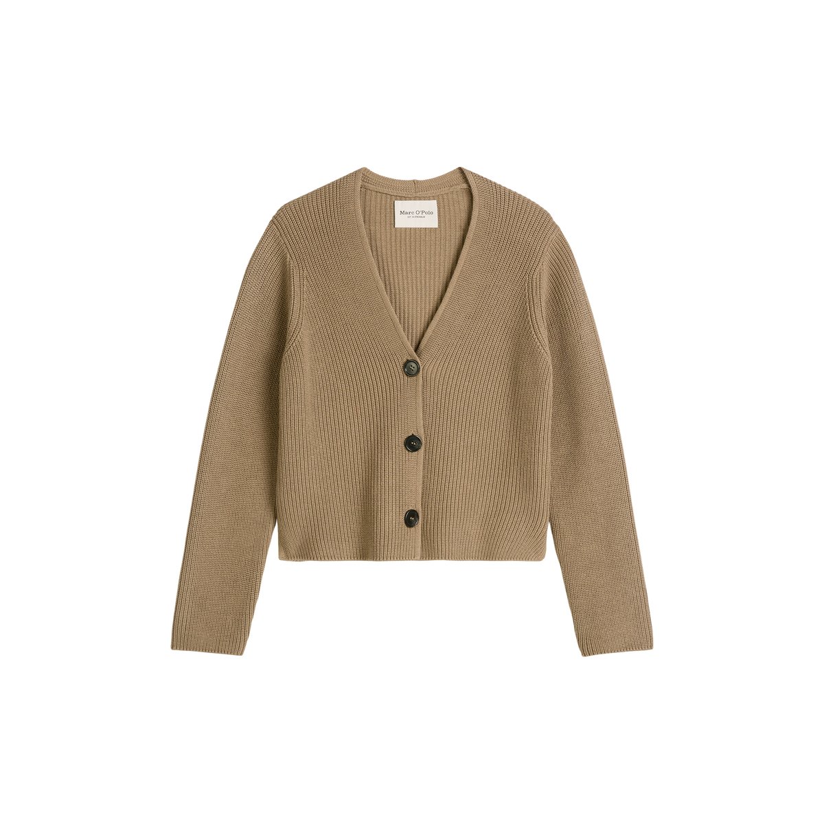 Cardigan col V relaxed en coton organique lourd marron, MARC O'POLO