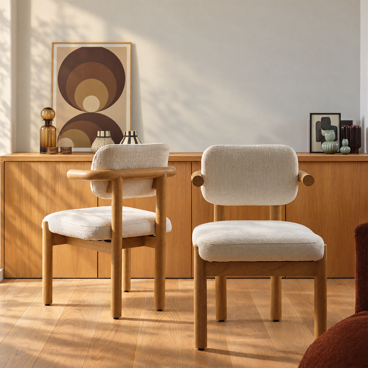 Chaise en mindi massif et tissu texturé NEO couleur unique, BERAH GETAH