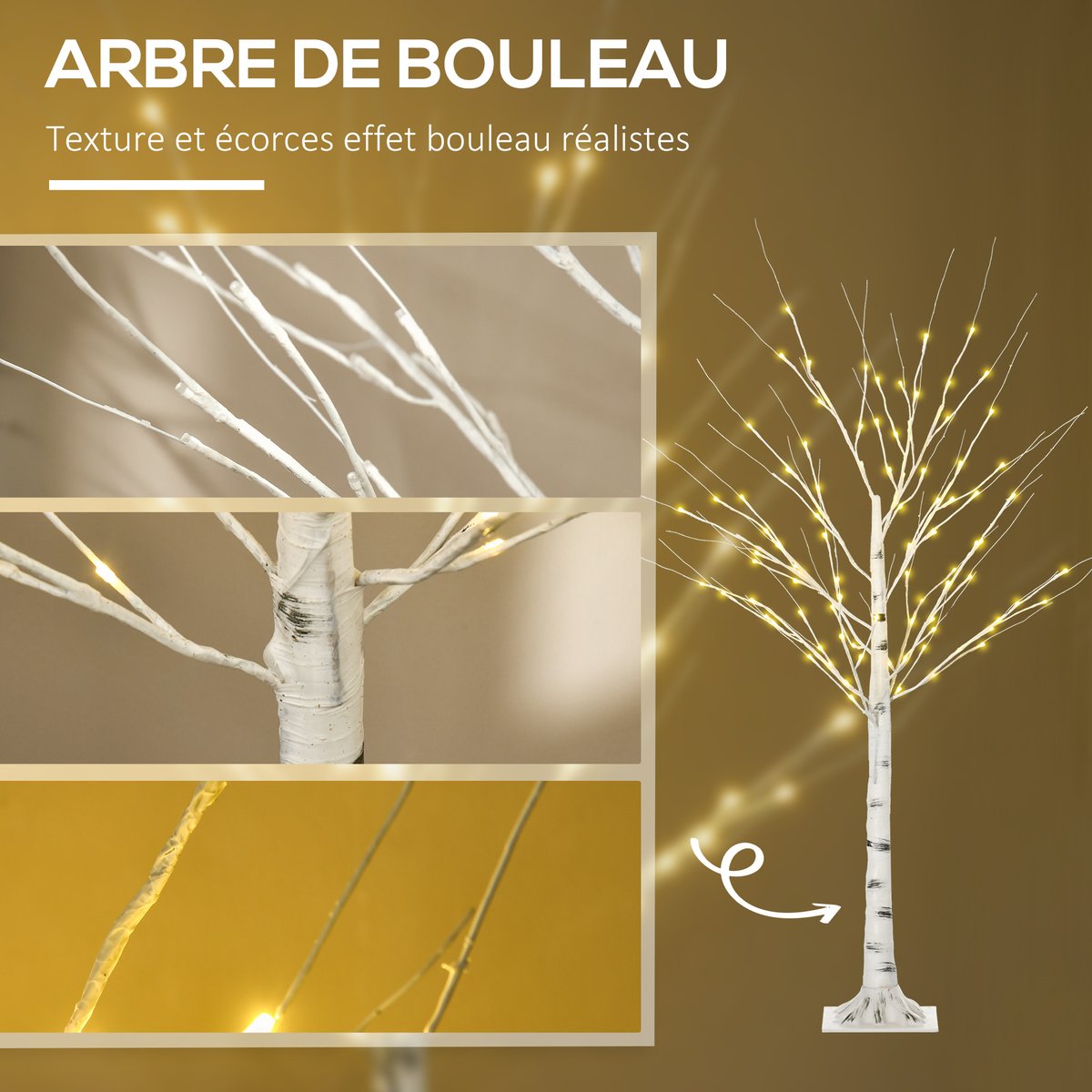 Arbre illuminé PP Blanc blanc, HOMCOM