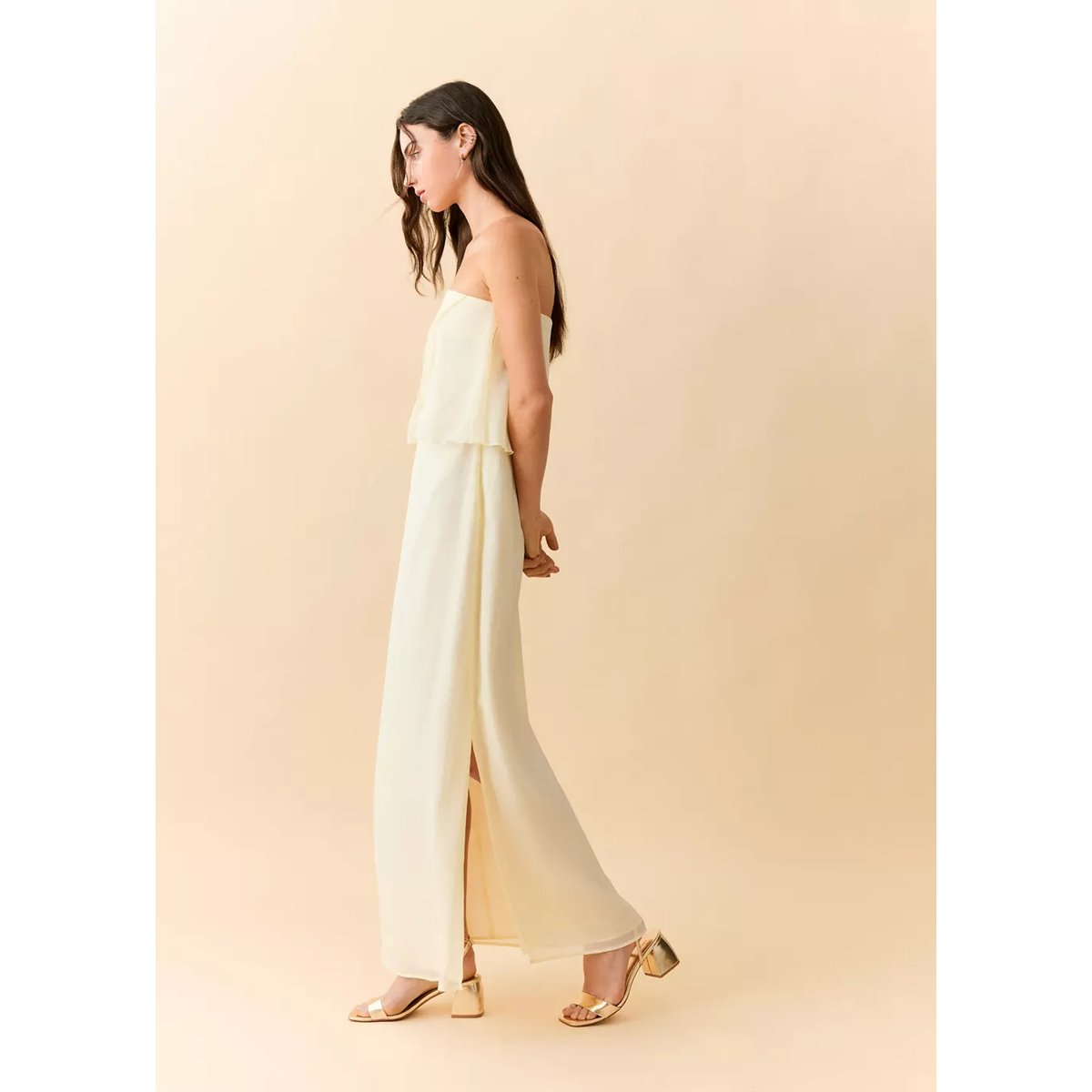 Robe bustier volant jaune, MANGO TEEN