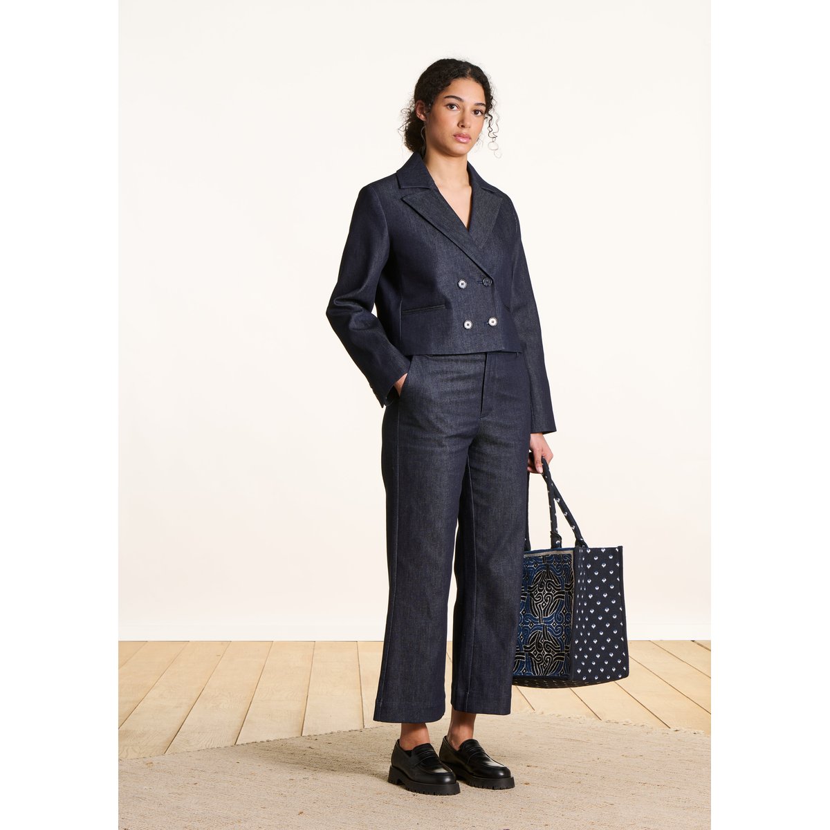Pantalon droit 7/8ème en denim brut dark brut, LA FEE MARABOUTEE