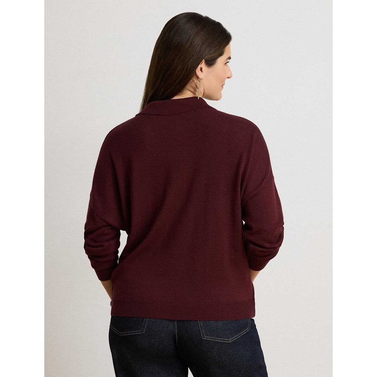 Jersey con cuello polo, camisa de punto fino burdeos, LAUREN RALPH LAUREN