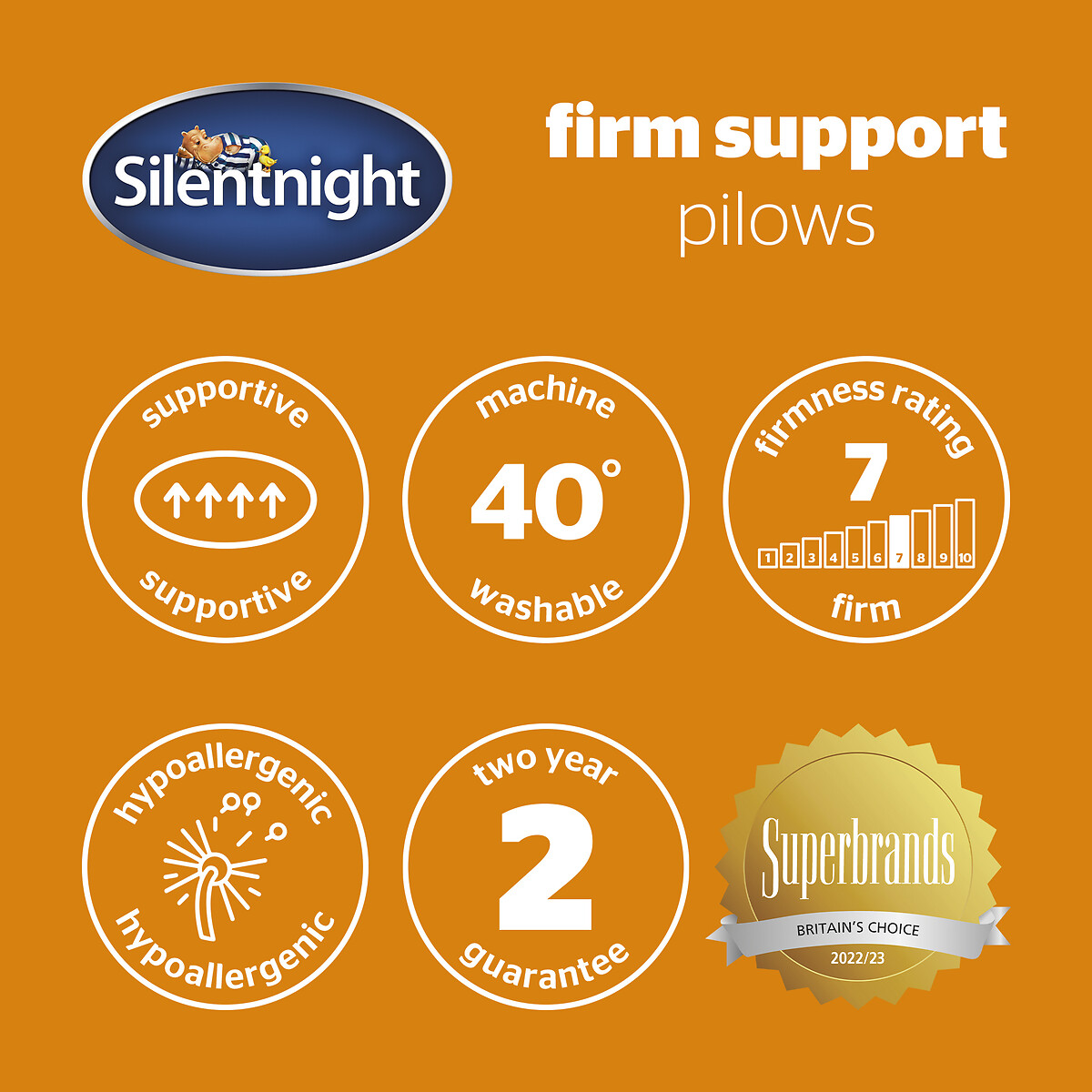 Pack of 2 Firm Support Pillow white, SILENTNIGHT
