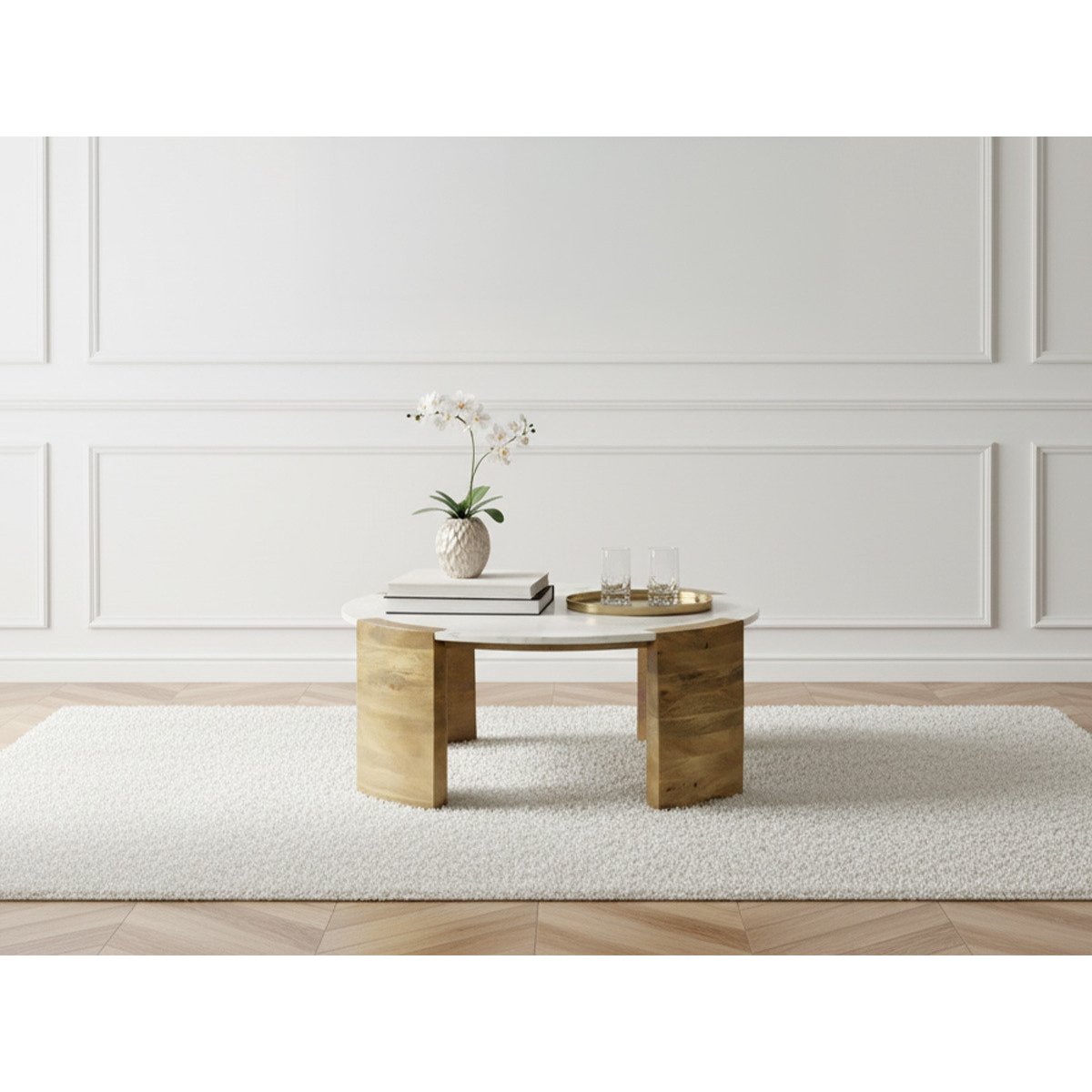 Table basse ronde en marbre, TORVI blanc, BOBOCHIC