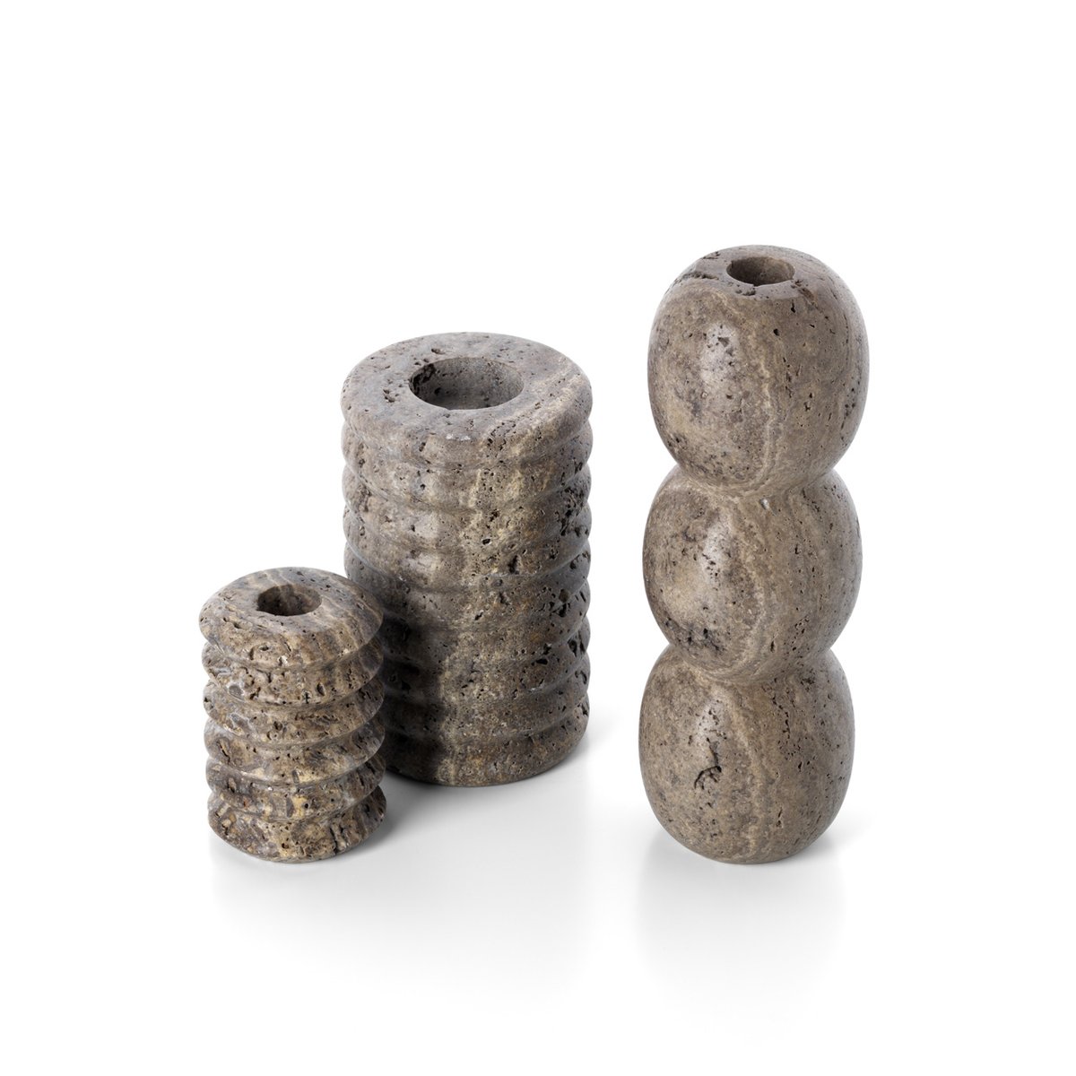 Bougeoir en travertin TRAVERTINE RIPPLE gris, BAZAR BIZAR