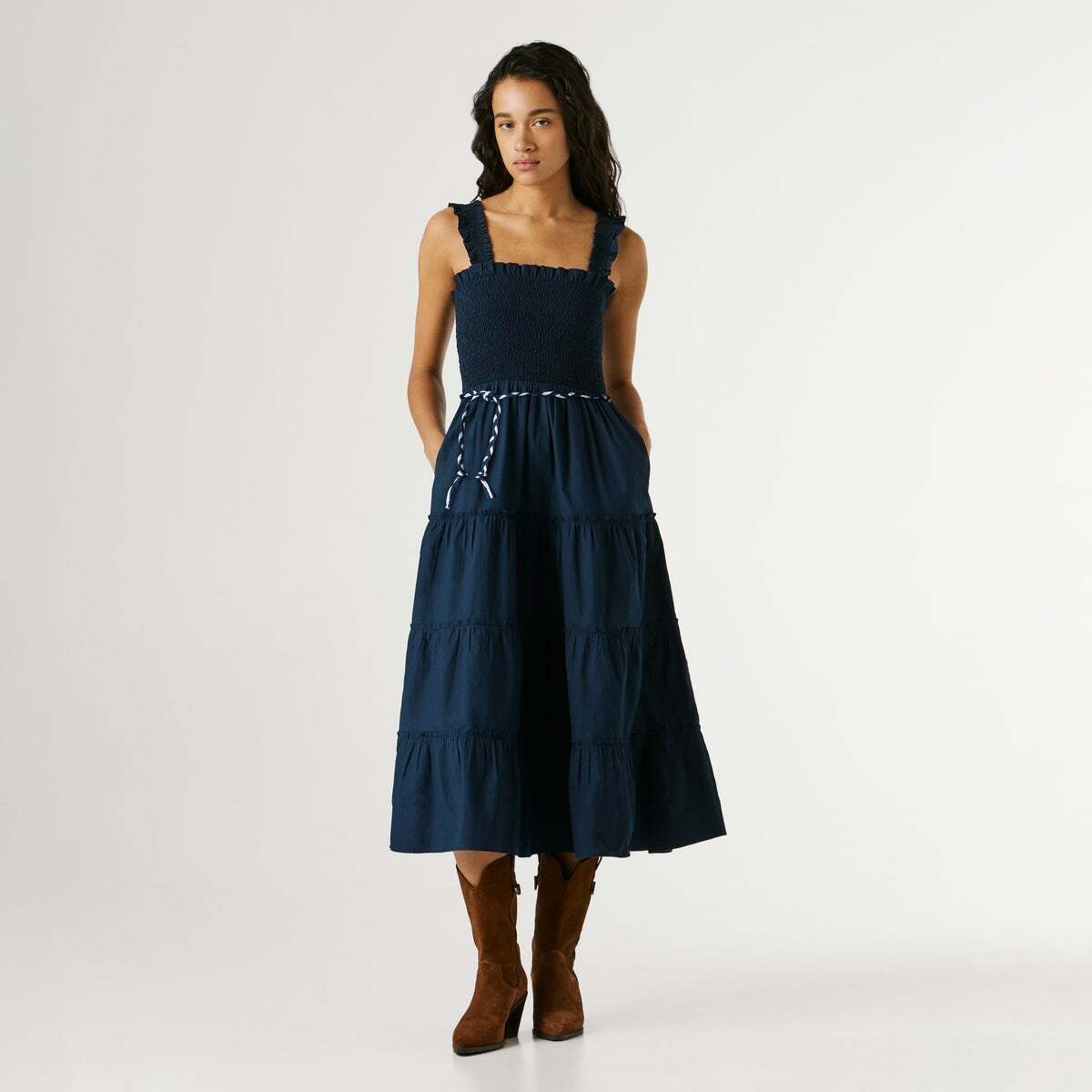Robe Longue En Popeline encre bleue, PEPE JEANS