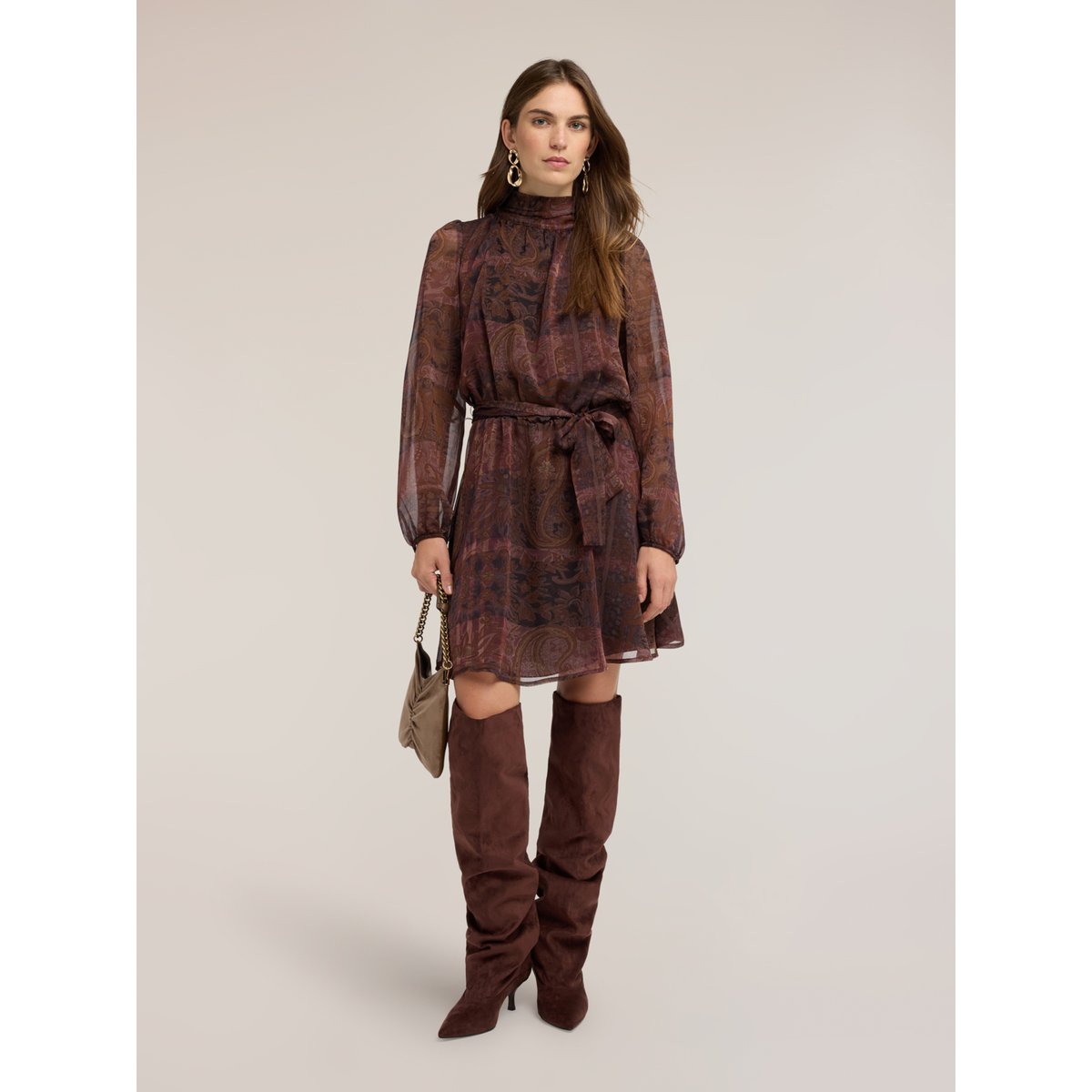 Robe courte imprimée marron, MOTIVI
