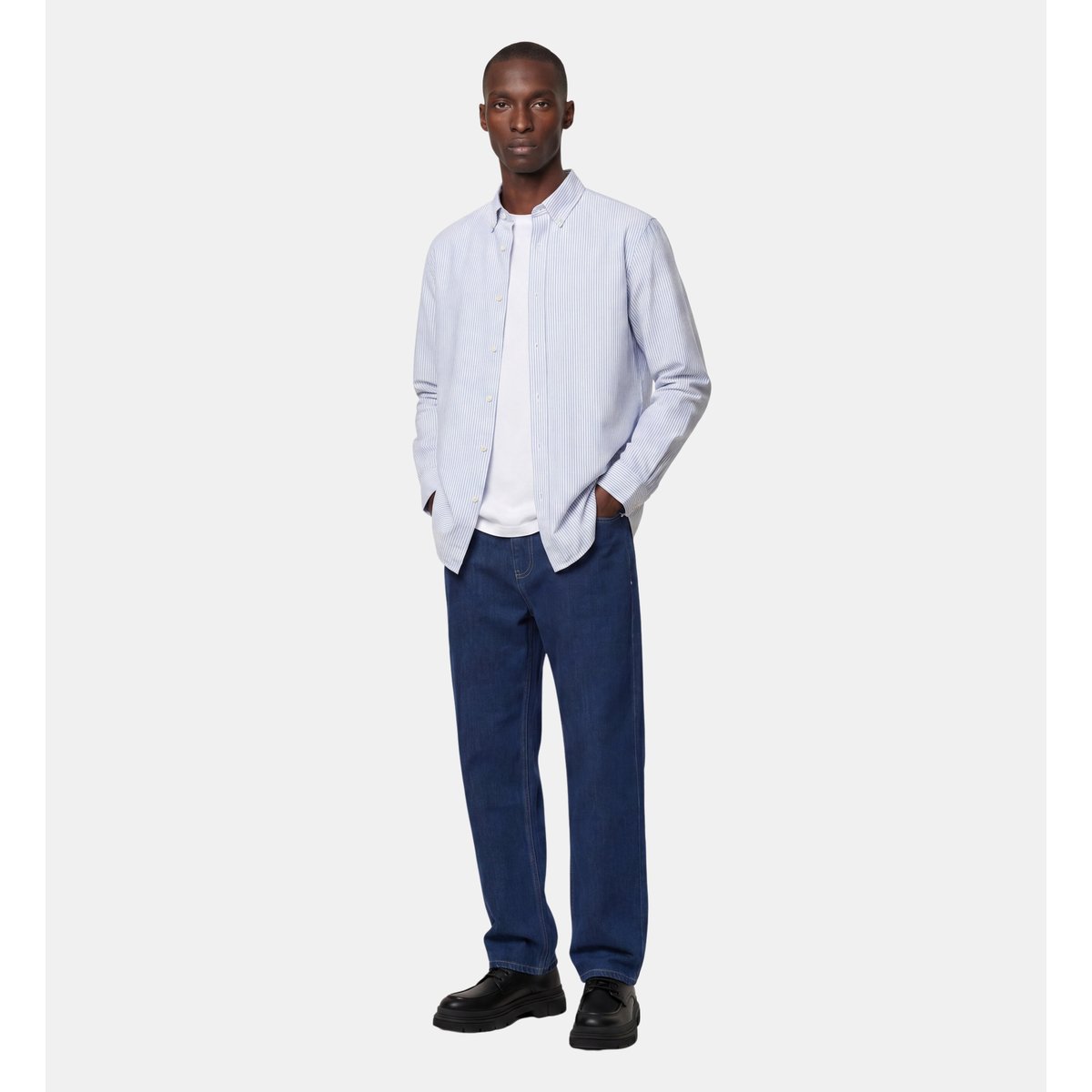 Chemise droite sixfordray rayée en coton blanc et bleu, GALERIES LAFAYETTE