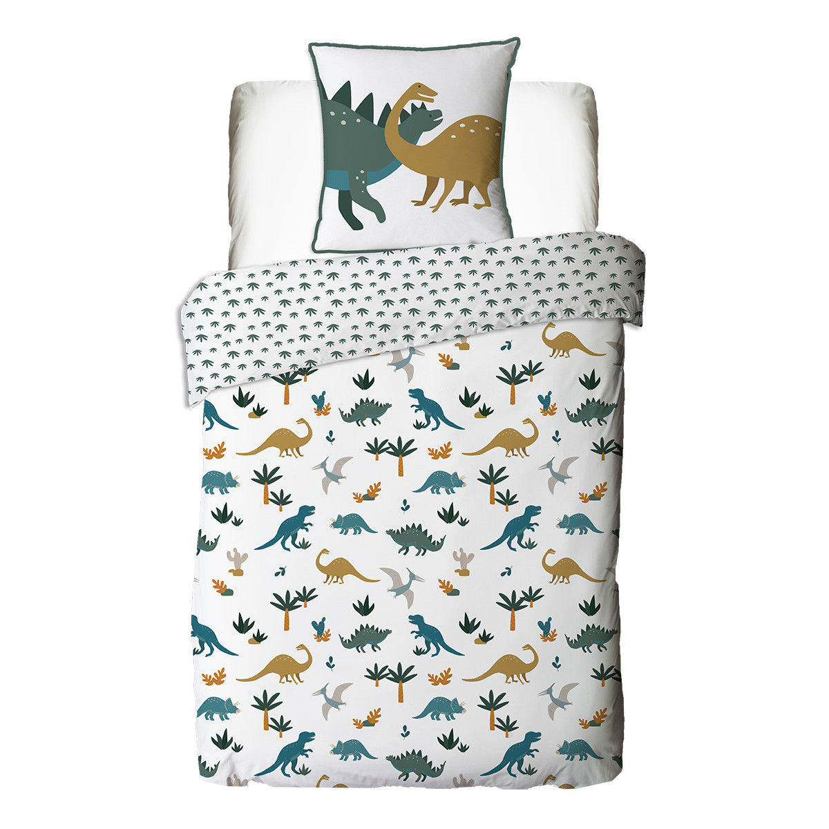 Parure de lit enfant en coton imprimé dinosaure DENVER blanc, FUTURE HOME