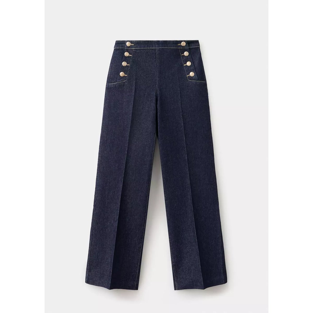 Jean wide leg boutons latérales bleu, MANGO