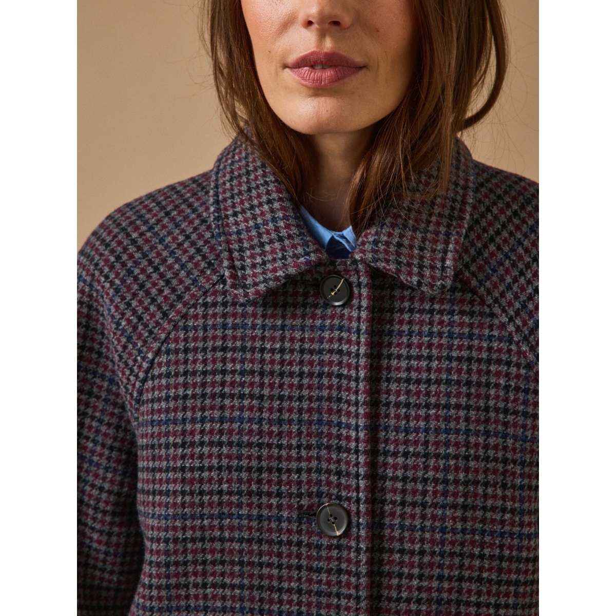 Manteau mi-long lainage pied-de-poule pied de poule marine, CYRILLUS