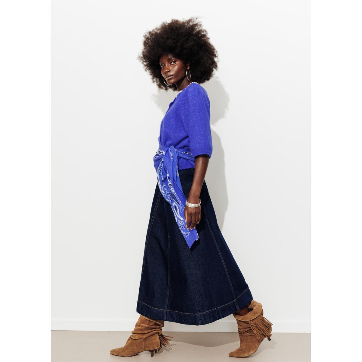 Jupe midi en jean jean brut, PROMOD