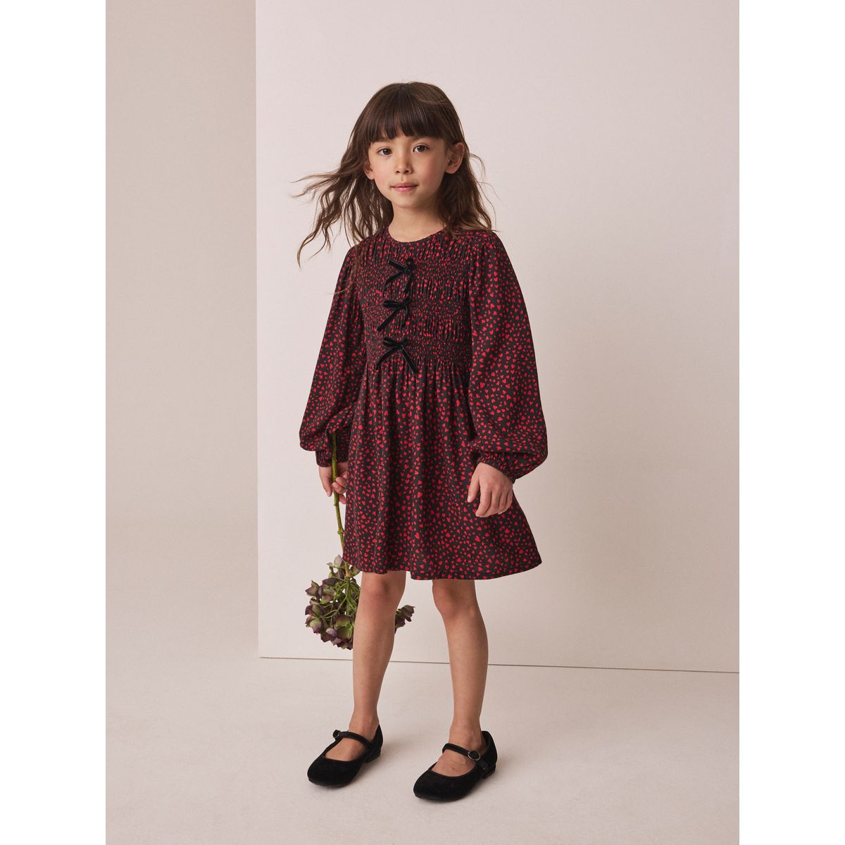 Robe à manches longues et nœud cœur rouge et noir, NEXT