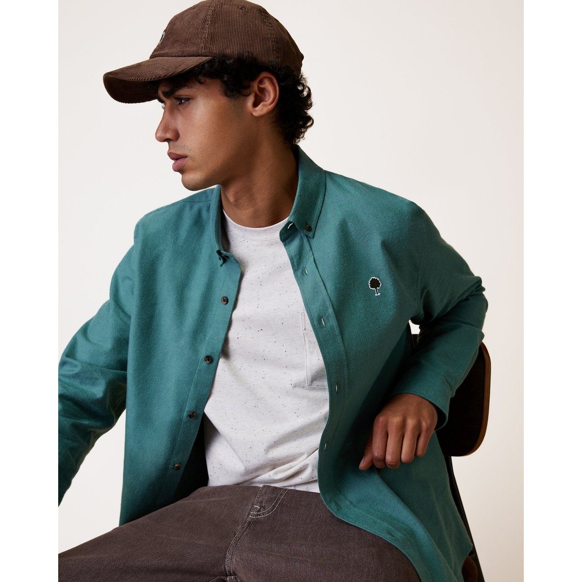 Chemise en tissu Oxford vert clair grisé, FAGUO