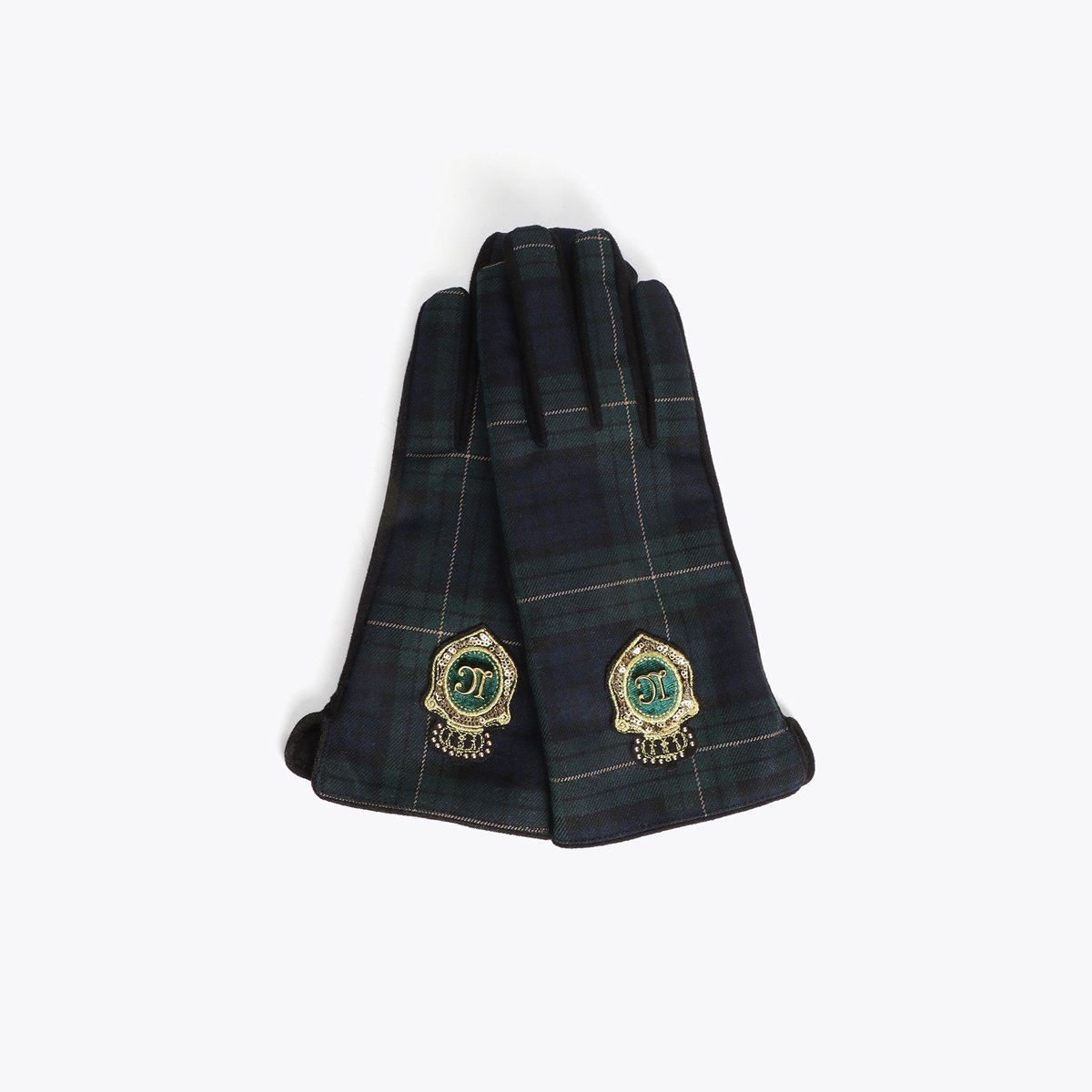 Gants à carreaux avec écusson brodé vert sapin, LOLA CASADEMUNT