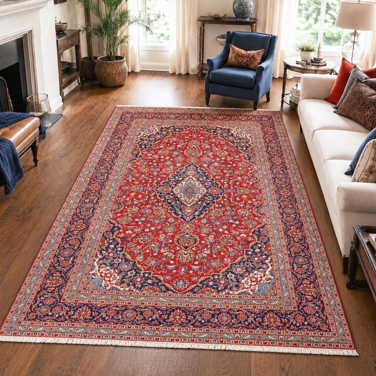 Tapis d'orient, motif oriental, noué main en laine, ARDAKAN 7 rouge, beige, bleu, UN AMOUR DE TAPIS