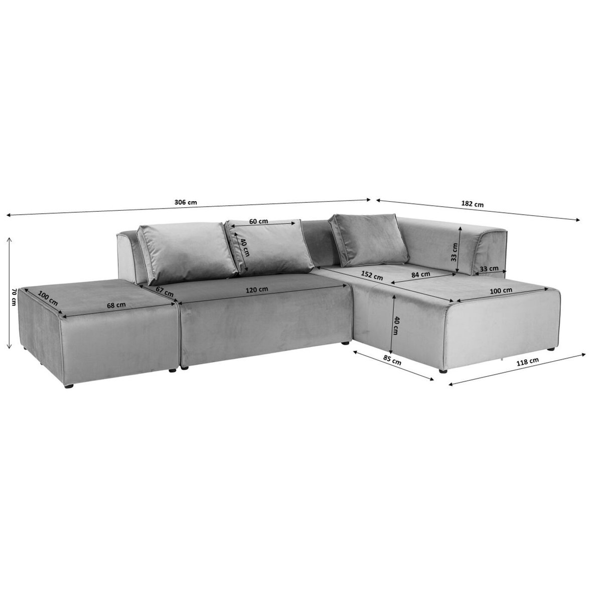 Canapé d'angle, INFINITY gris, KARE DESIGN