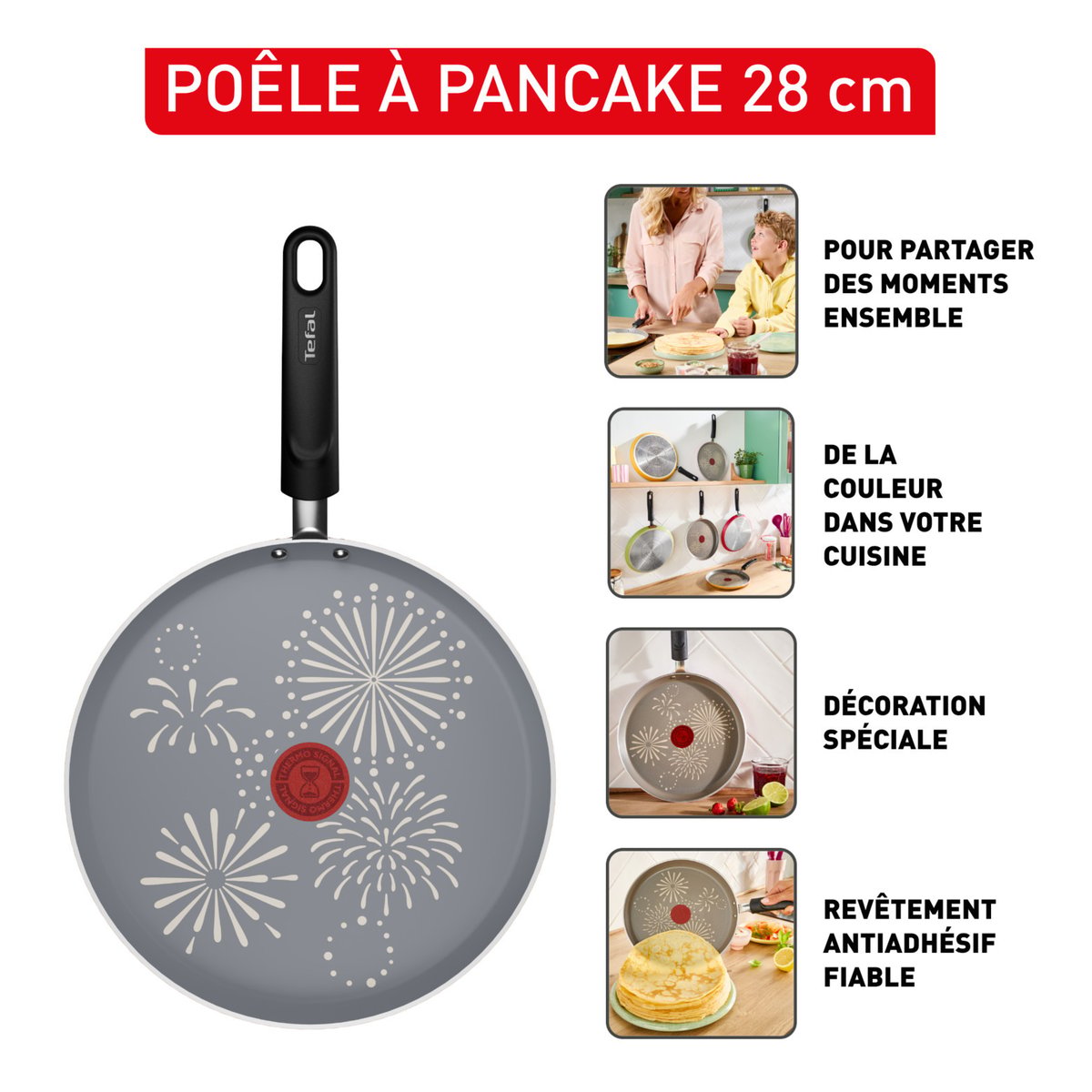Poêle à crêpe décoration spéciale - ø28 cm gris, TEFAL