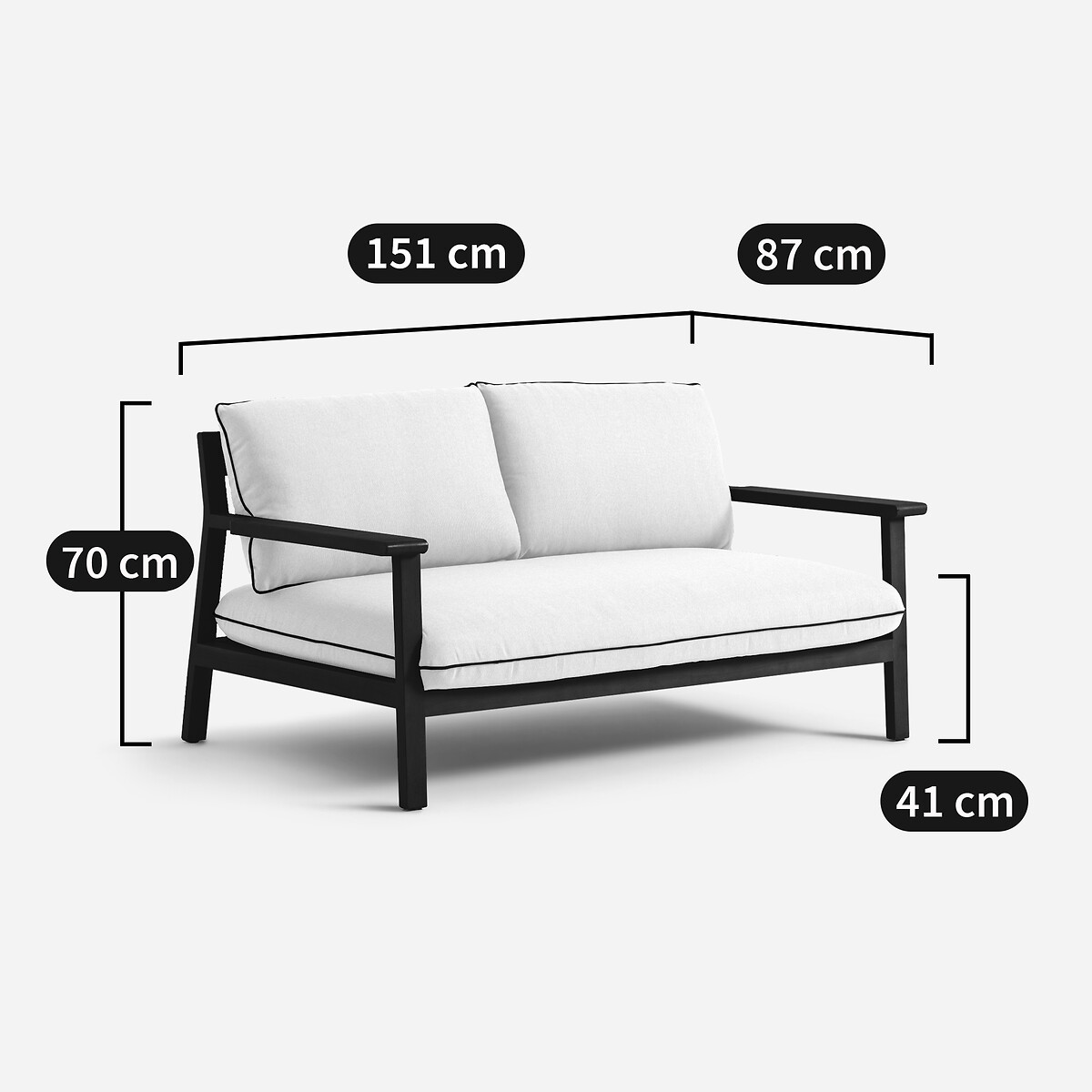 Banquette de jardin 2 places en acacia, Amir craie, AM.PM
