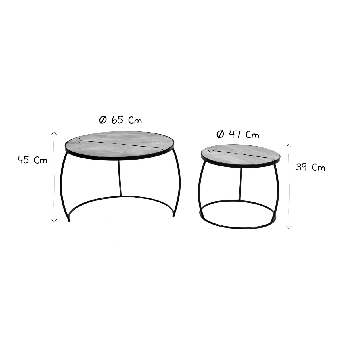 Tables basses gigognes rondes bois manguier massif (lot de 2) BARREL bois clair / noir, MILIBOO