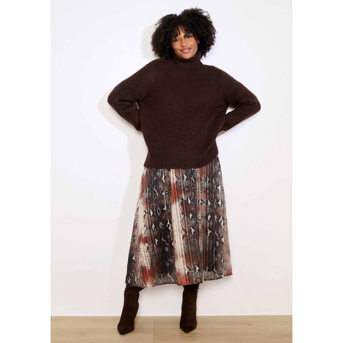 Pull col montant oversize brun fonce chocolate, LOLALIZA