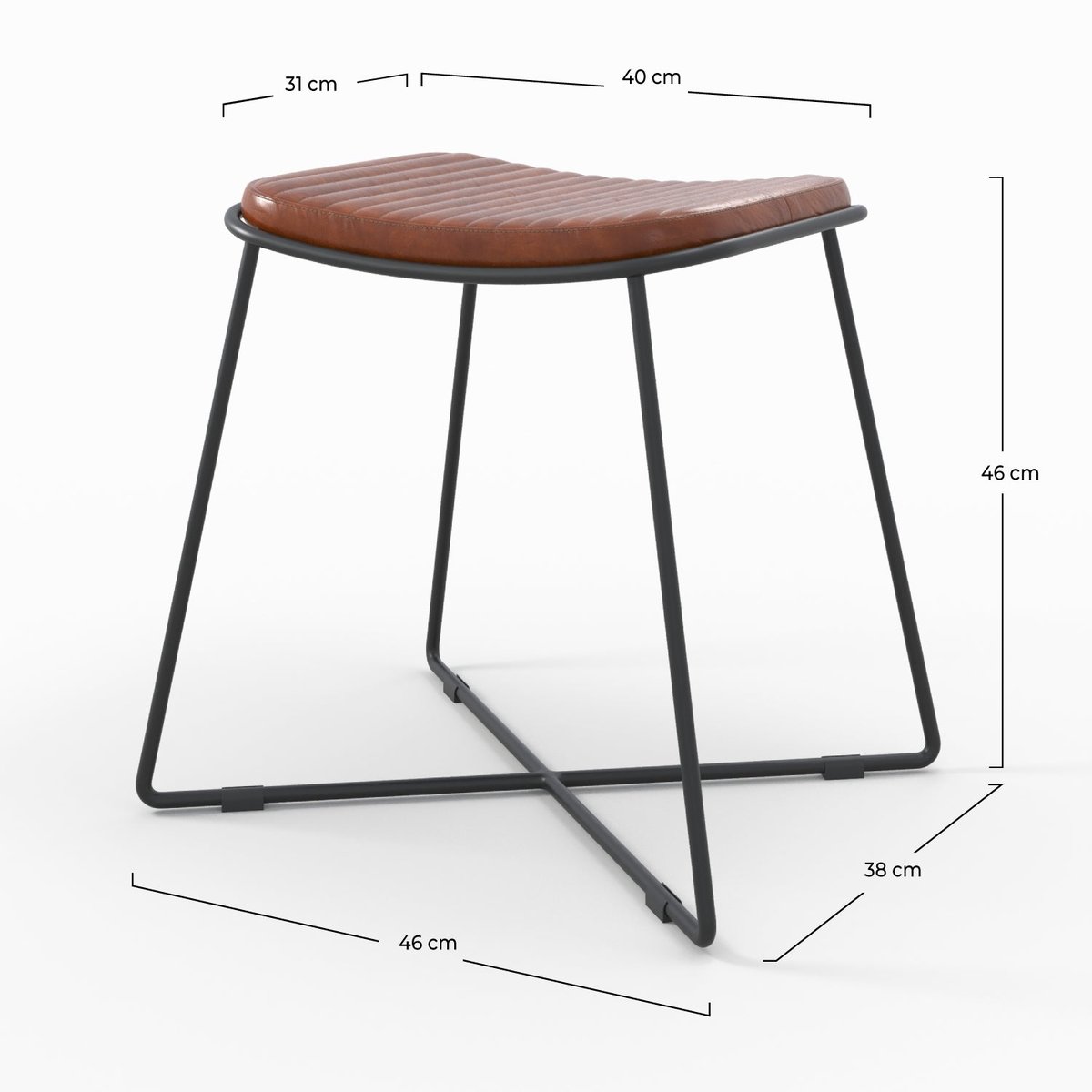 Tabouret en cuir et pieds en métal - GERMAIN marron, MAISON PAVANE