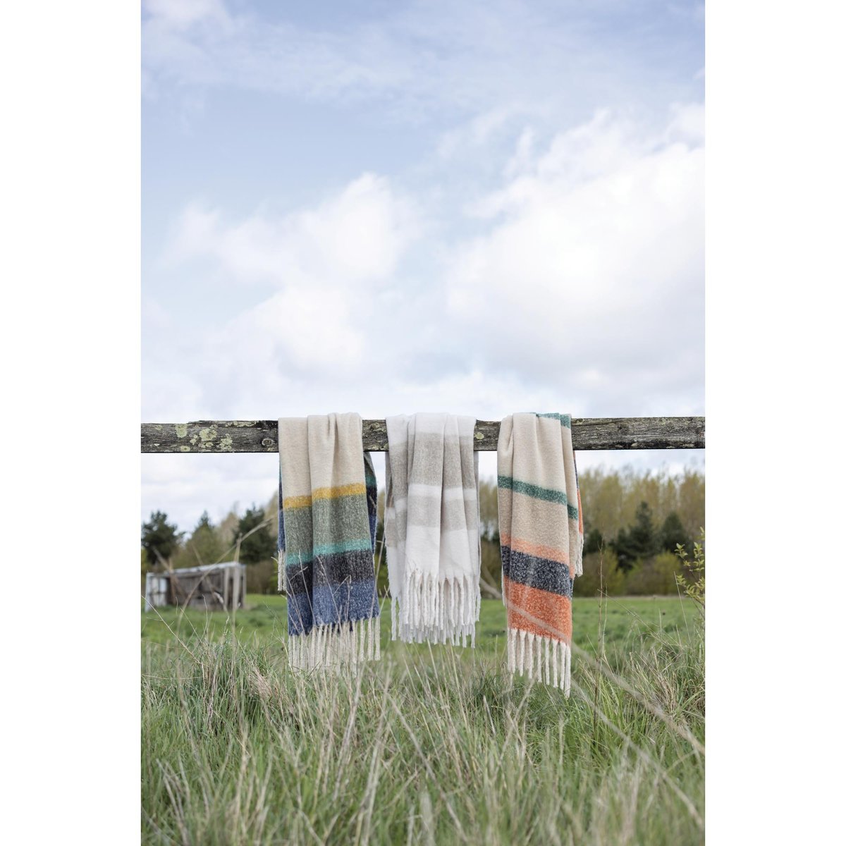 Plaid rayé recyclé Isabel naturel, VIVARAISE