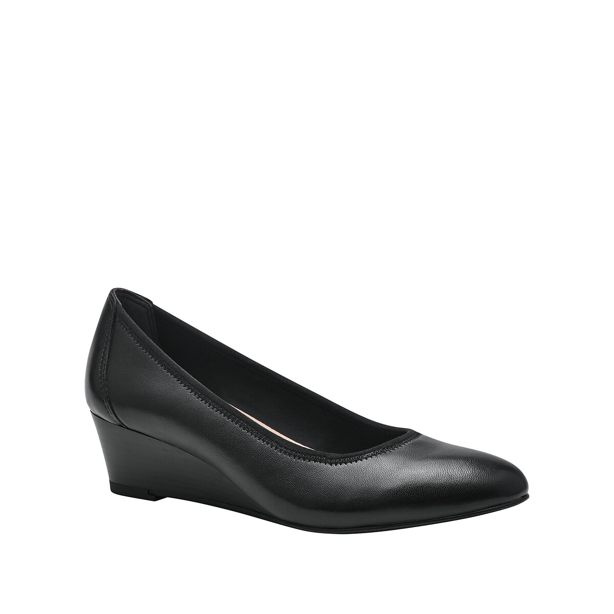 Ballerines talon compensé en cuir noir, TAMARIS