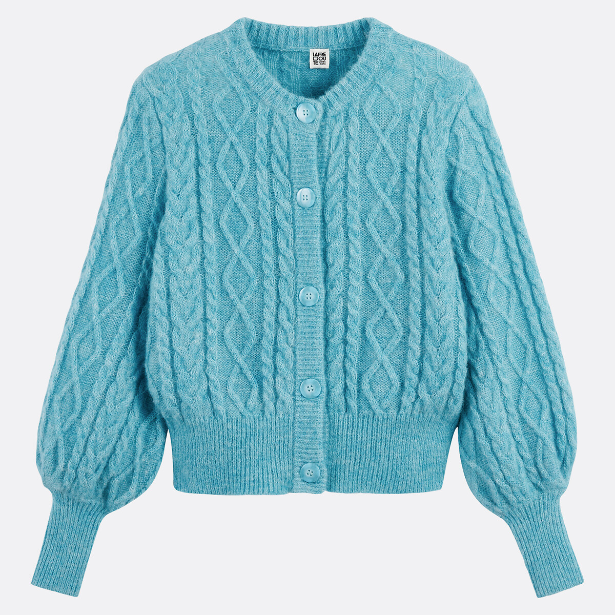 Cable Knit Cardigan in Alpaca and Wool Blend grey-blue, LA REDOUTE COLLECTIONS
