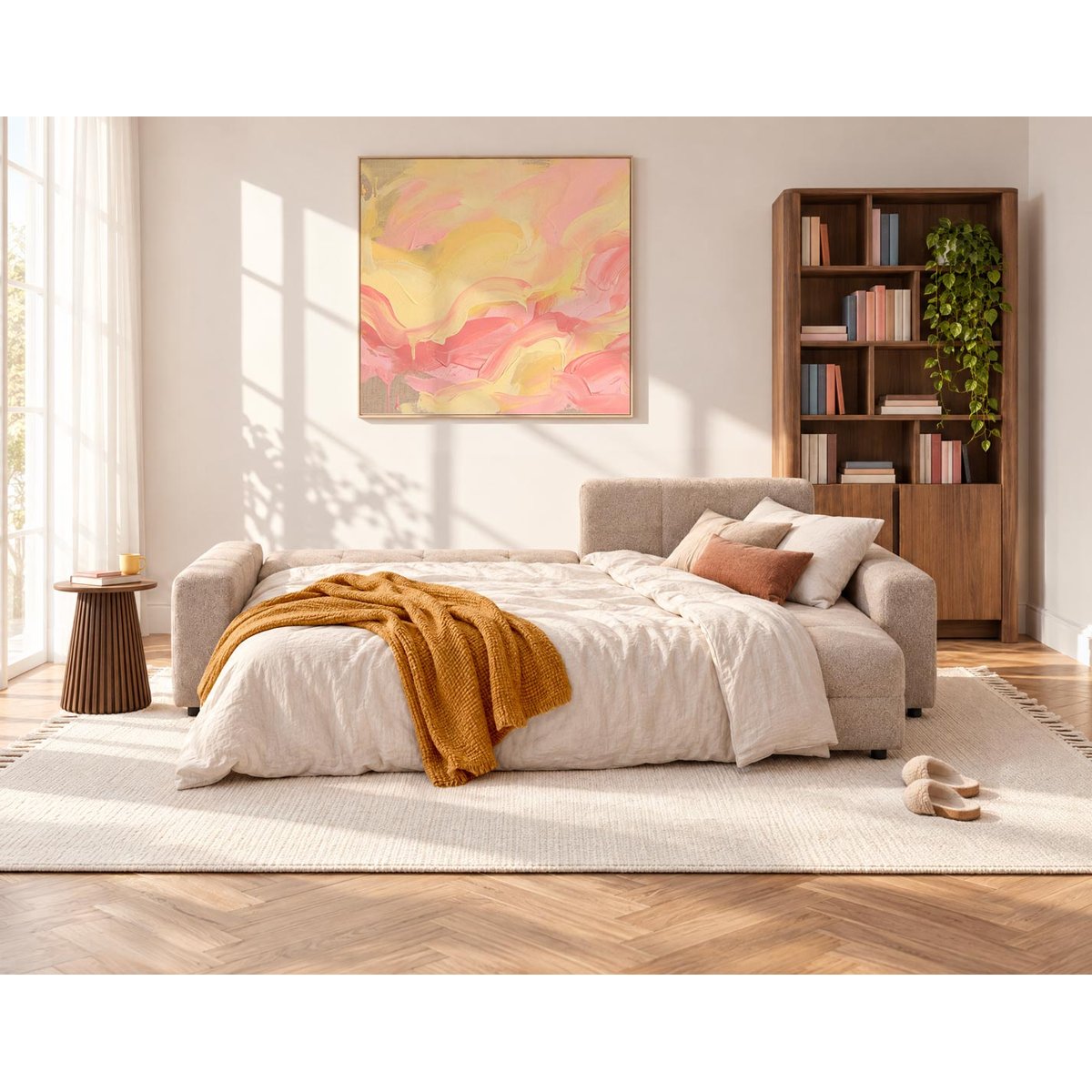 Canapé d'angle réversible 4 places convertible, CARMEN beige, BEST MOBILIER