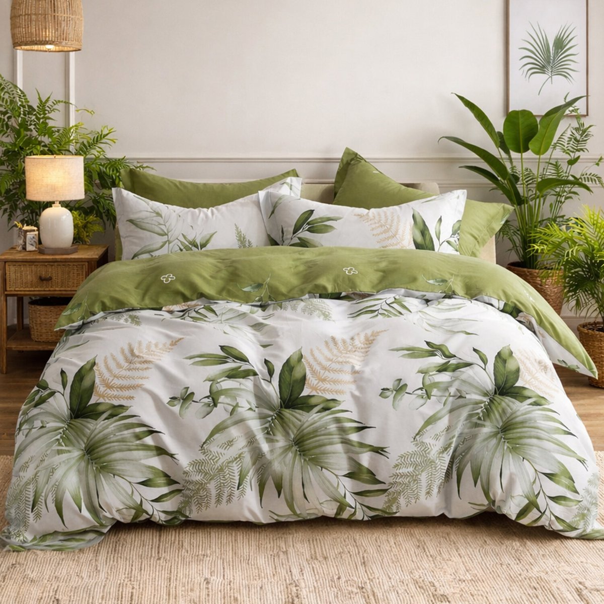 Parure house de couette en coton imprimé tropical vert, Kelys multicolore, C DESIGN HOME TEXTILE