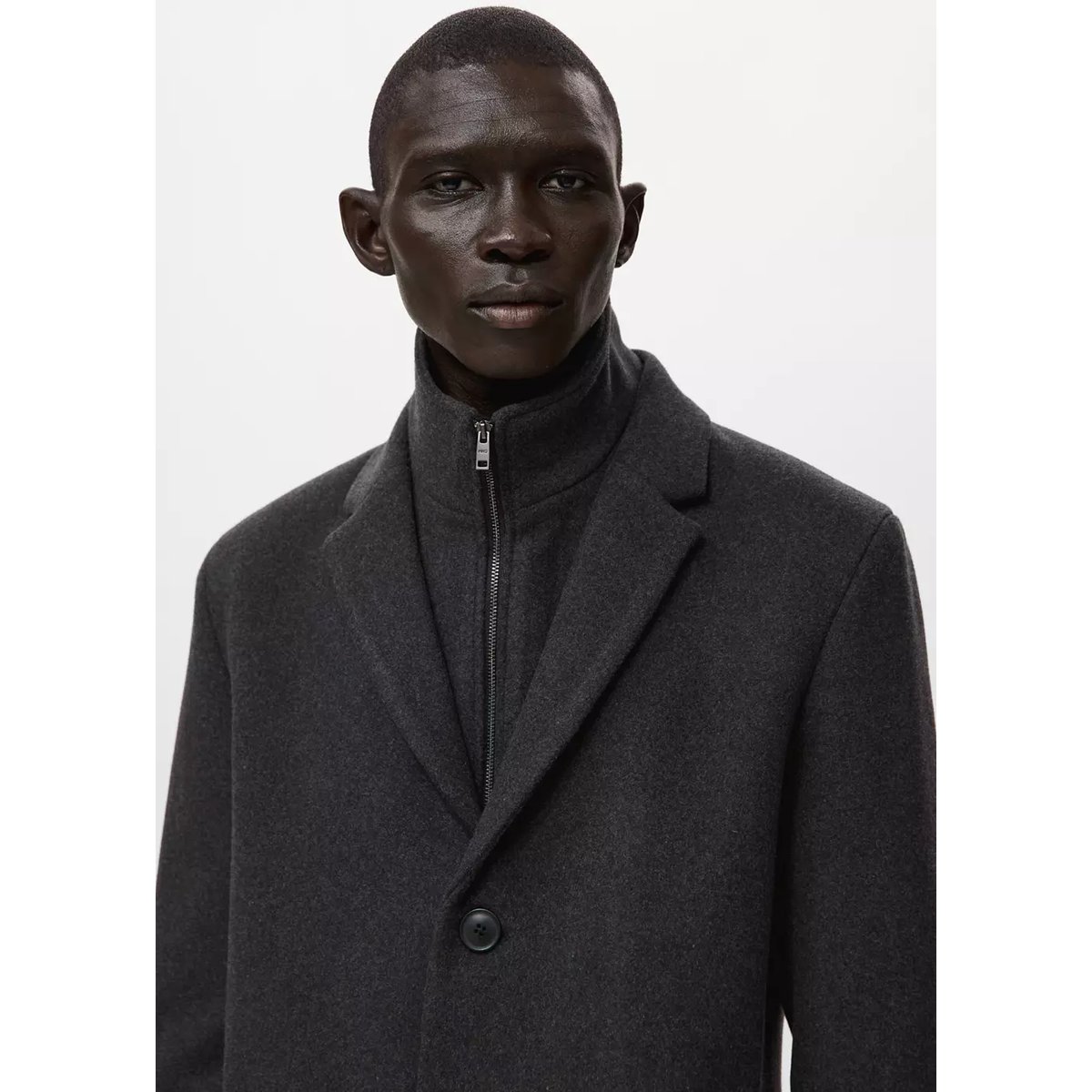 Manteau laine col intérieur amovible gris chiné foncé, MANGO MAN