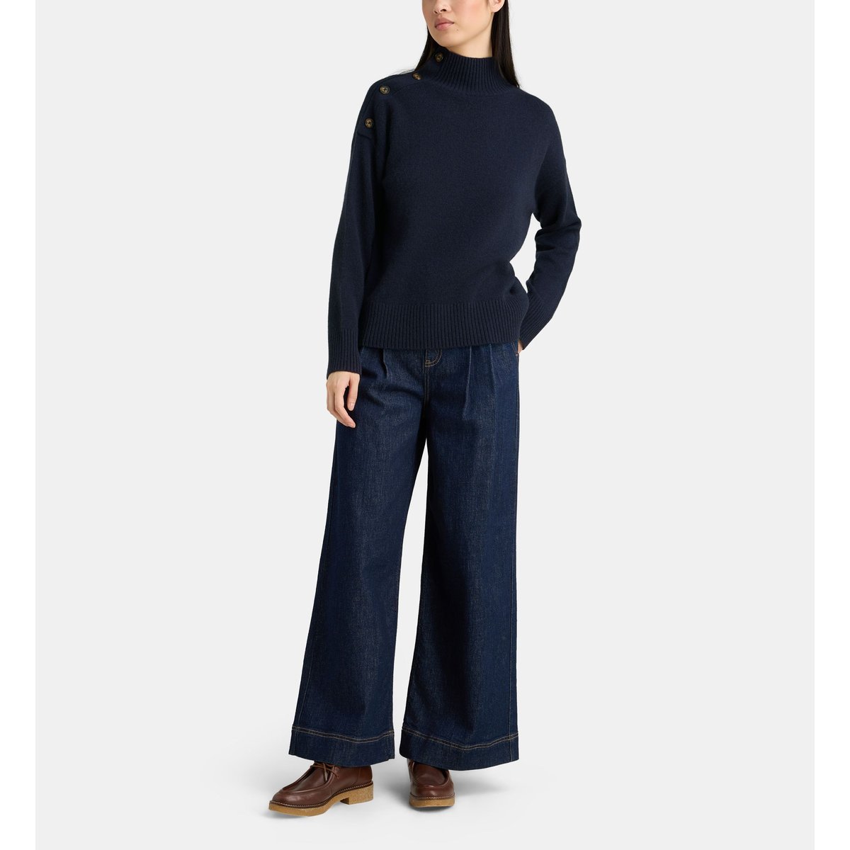 Pull octo col montant boutonné bleu marine, JODHPUR