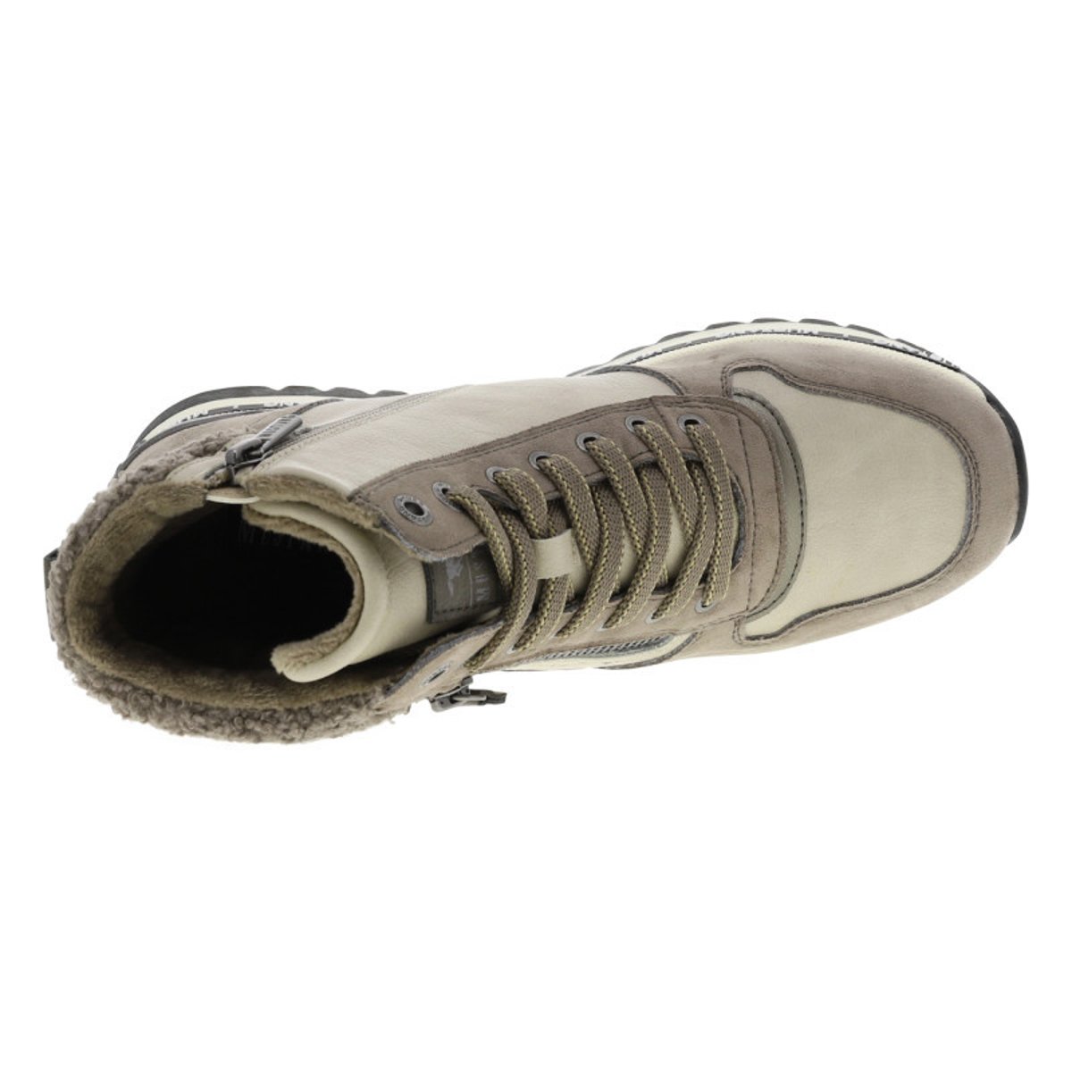 Baskets taupe à talon semi-compensé avec des lacets et un zip latéral taupe, MUSTANG