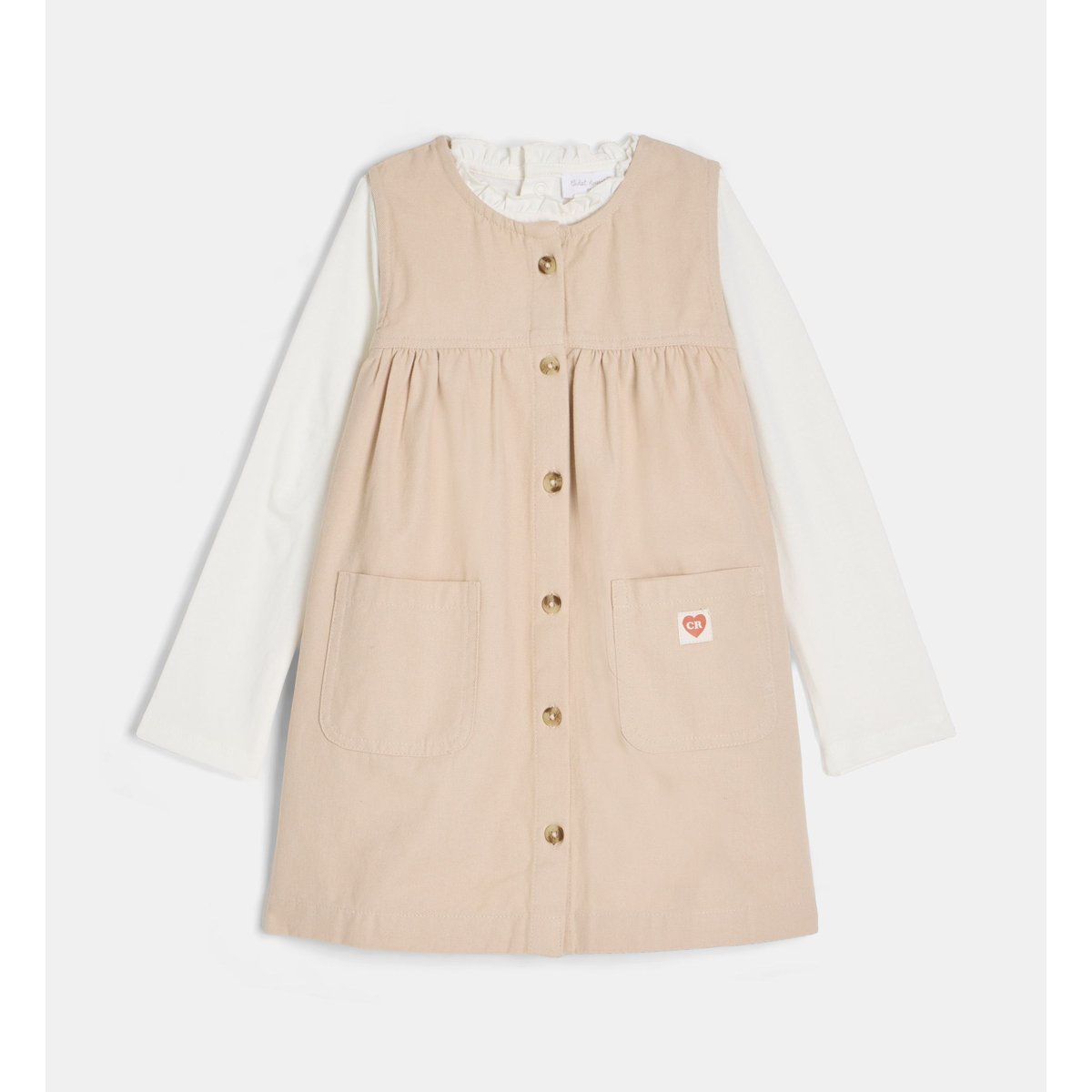 Ensemble robe tisoul en sergé écru et beige, CADET ROUSSELLE