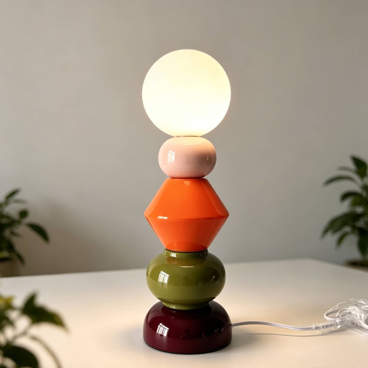 Lampe de table intérieur céramique et verre Ø13cm OMI bordeaux, SWEEEK