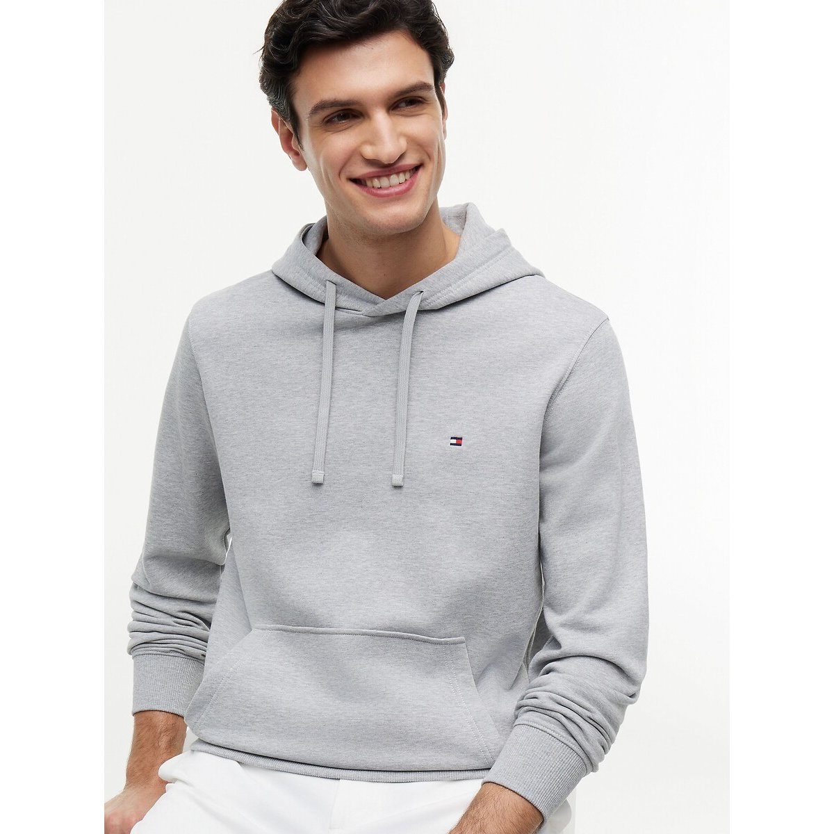 Sweat à capuche col rond gris clair chiné, TOMMY HILFIGER