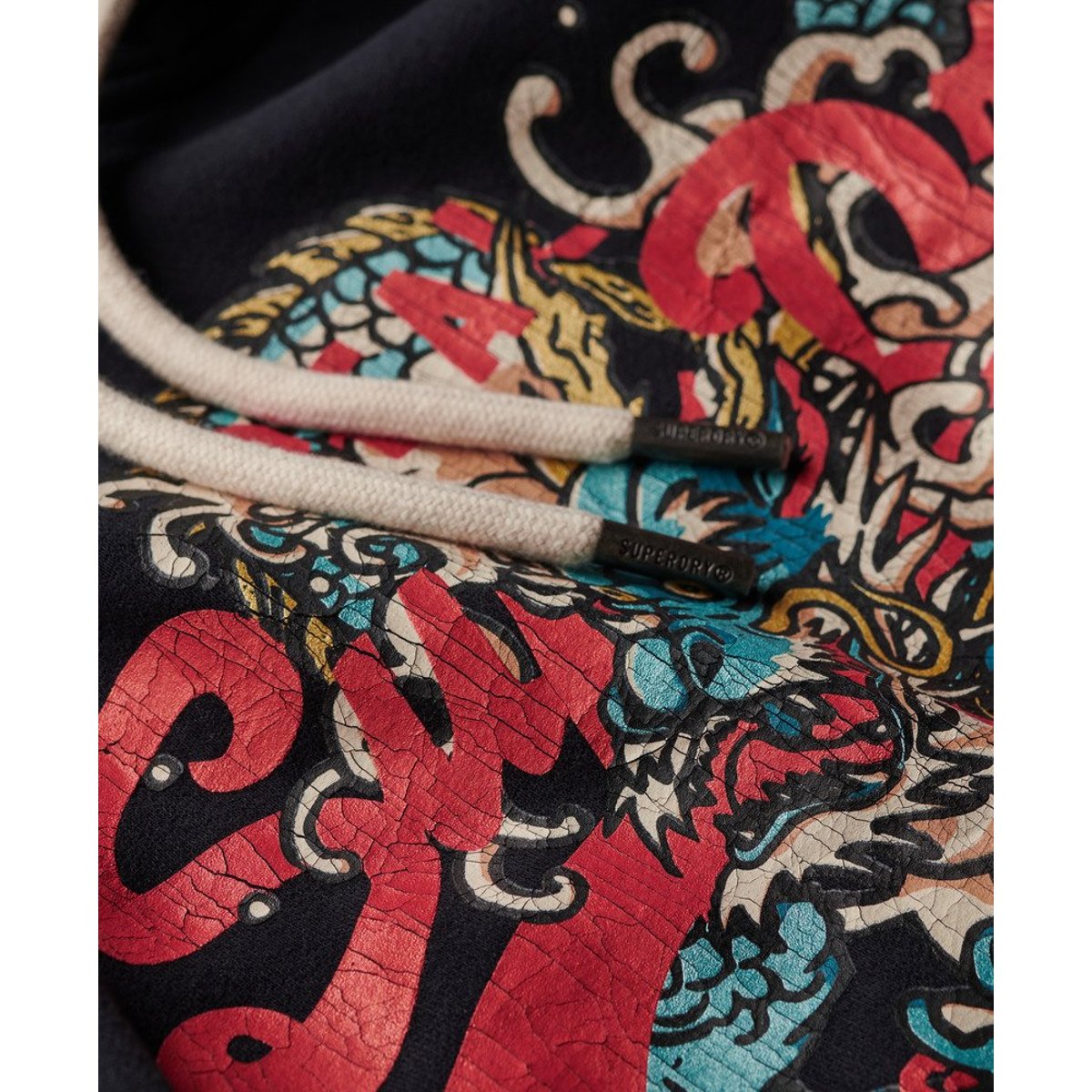 Sweat à capuche Tokyo Vintage Logo bleu marine, SUPERDRY