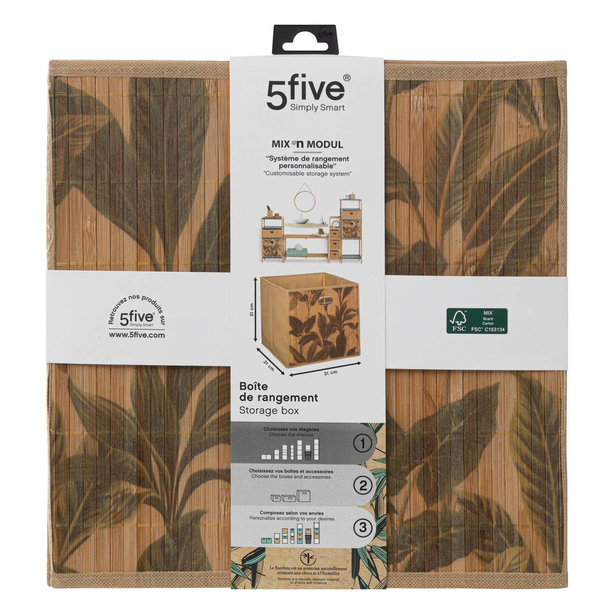 Panier de rangement à lattes en bambou MIX'N MODUL marron, 5FIVE SIMPLY SMART