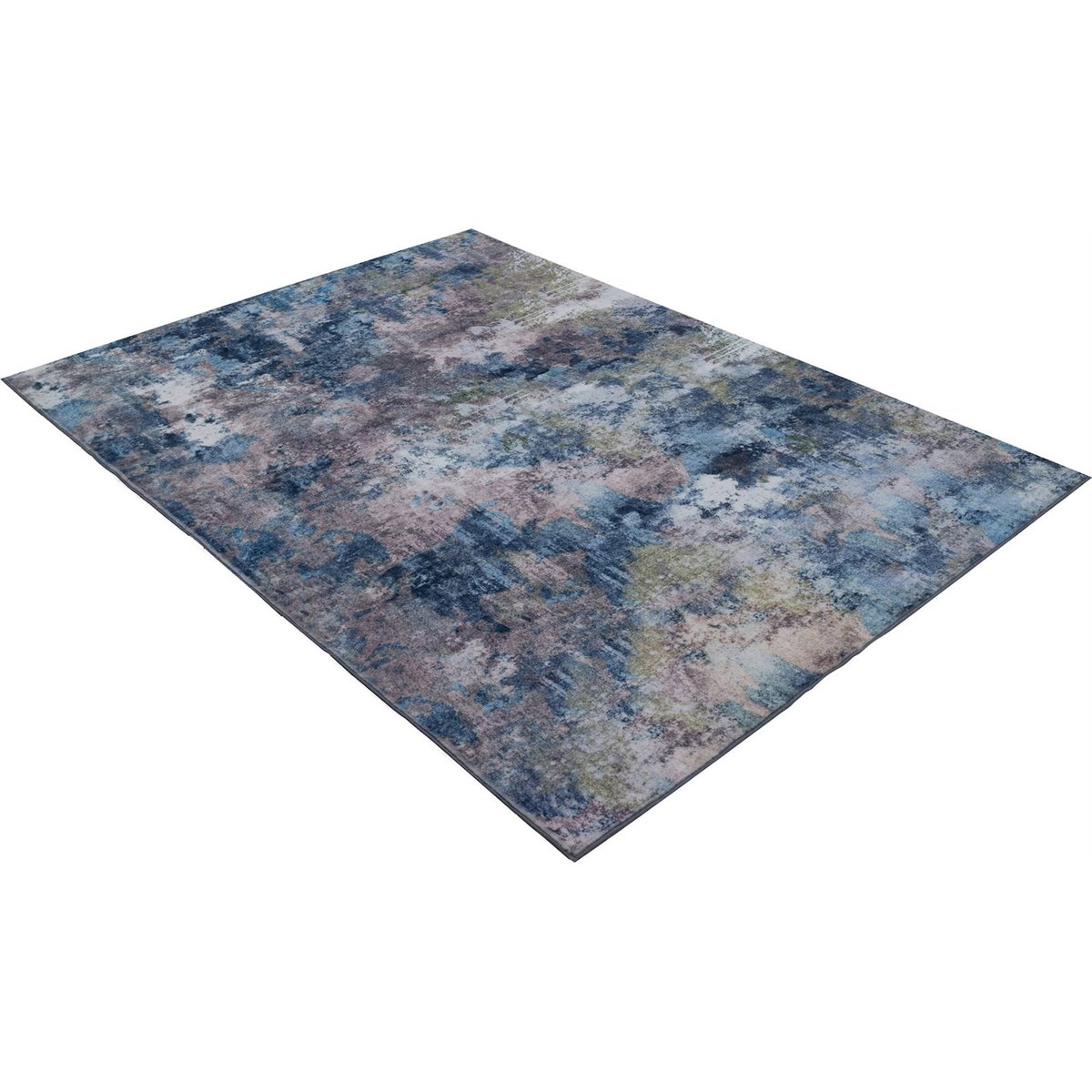 Tapis rectangulaire à poil court bleu acier multicolore effet patiné, ARTE ESPINA