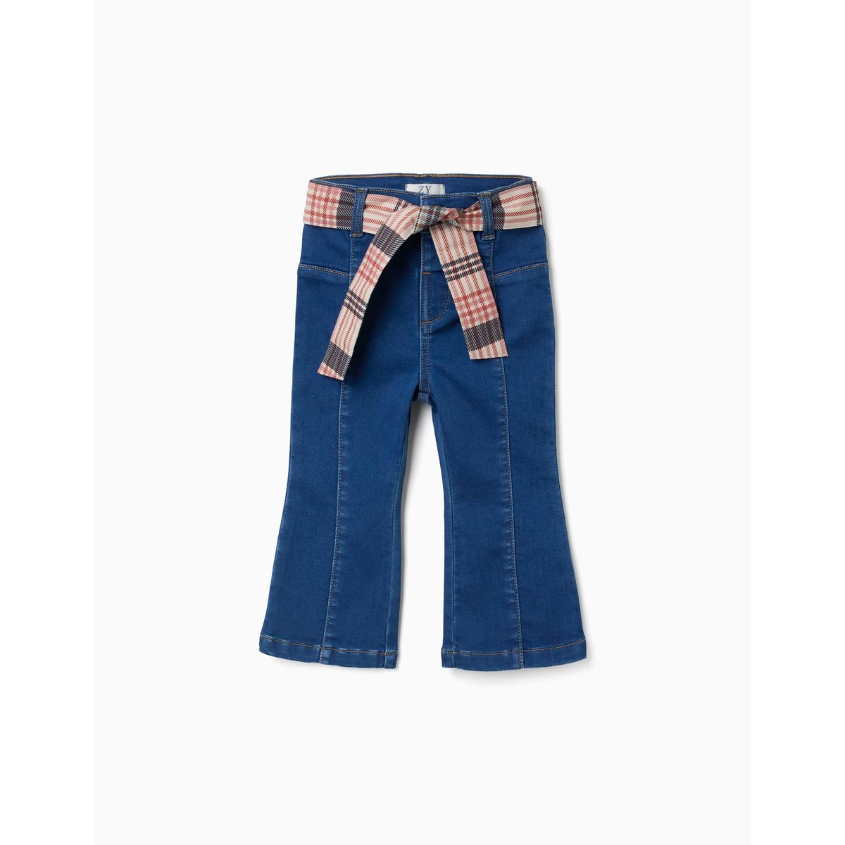 Jean évasé avec poches et ceinture à carreaux bleu, ZIPPY