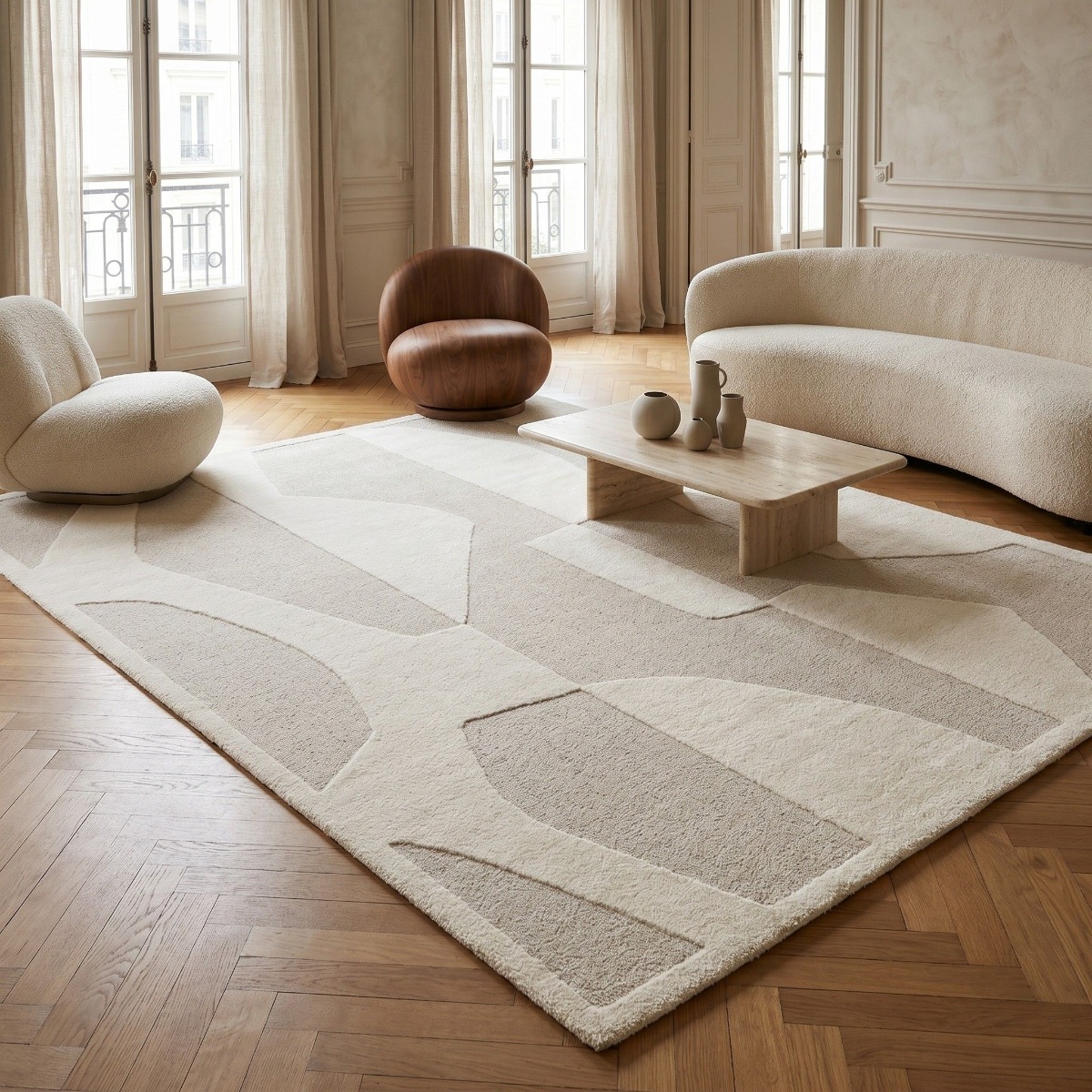 Tapis à reliefs doux géométrique  DESIGN DECO blanc, THE DECO FACTORY