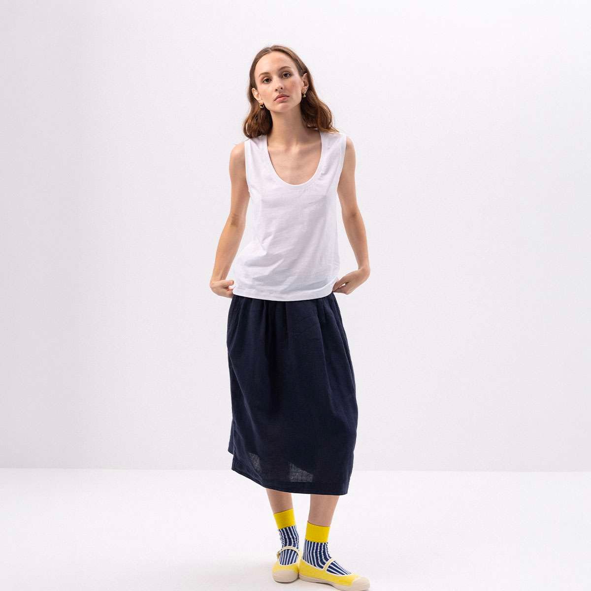 Tee shirt sans manches en coton flammé NOOR blanc, BENSIMON