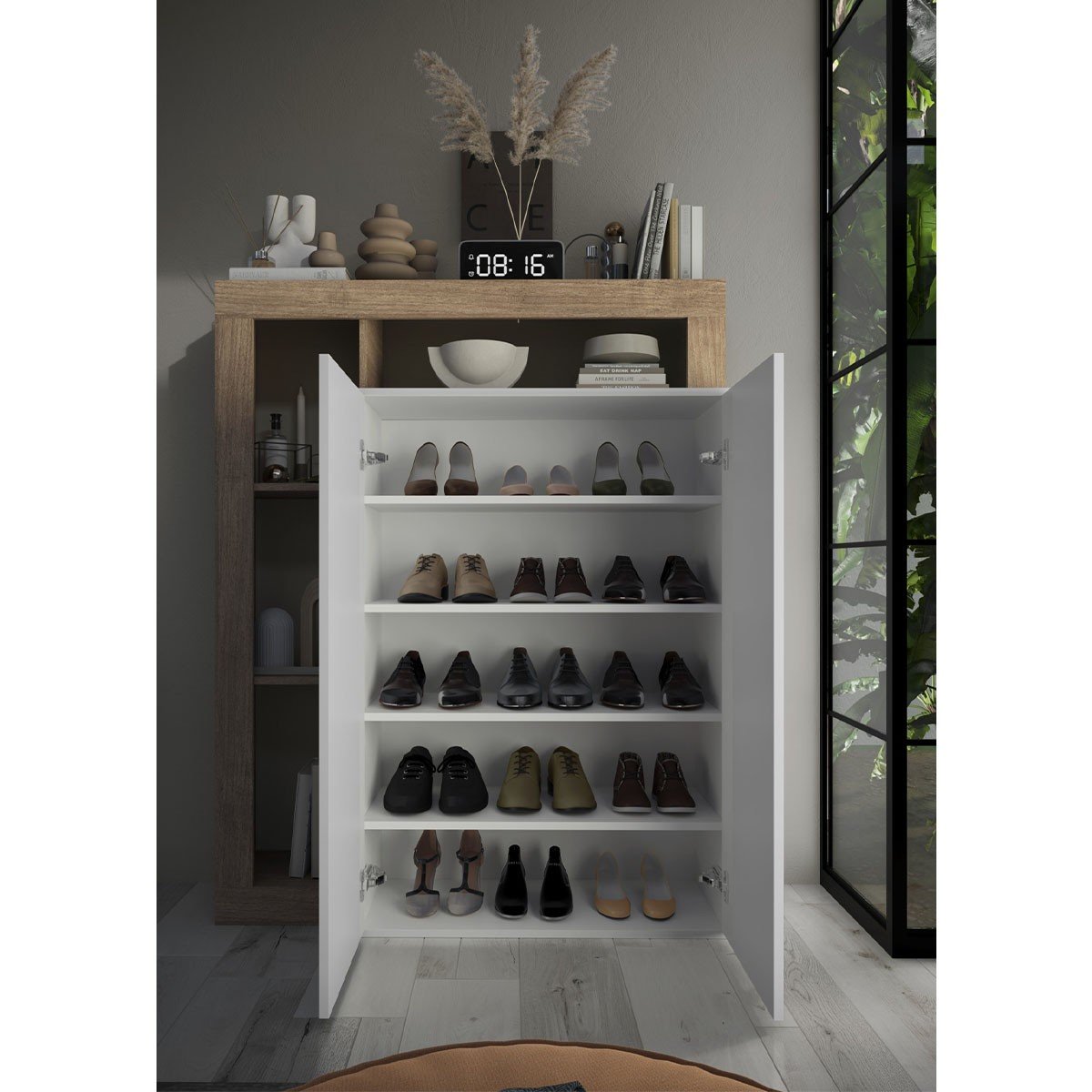 Meuble à chaussures 20 paires H139 cm - HAMBURG blanc brillant, CALICOSY