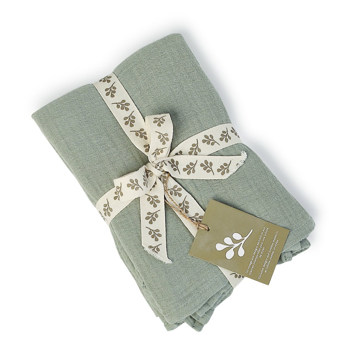Parure + taies 65x65 gaze de coton CARLA vert céladon, FEBRONIE
