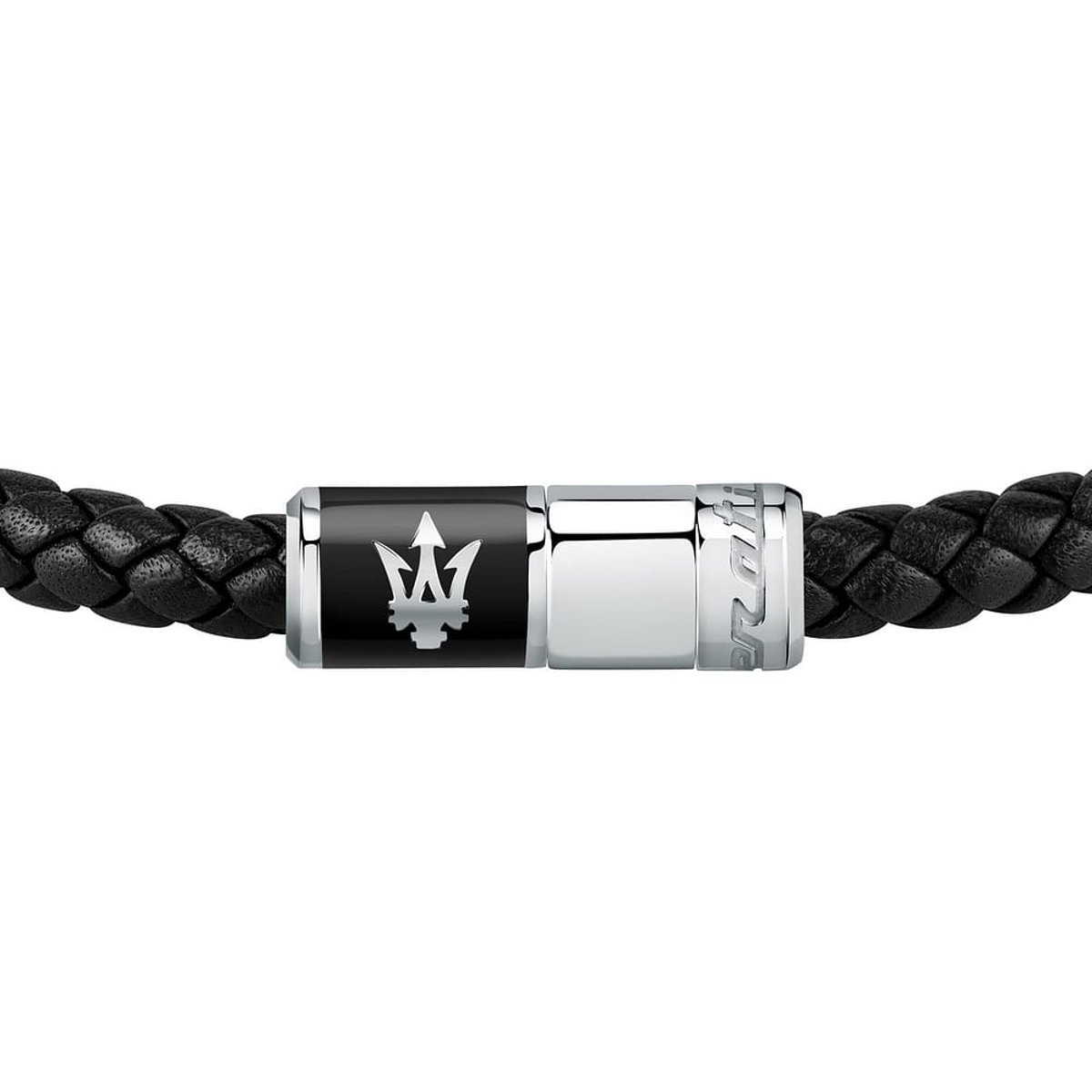Bracelet MASERATI en Acier et Cuir Noir gris, MASERATI