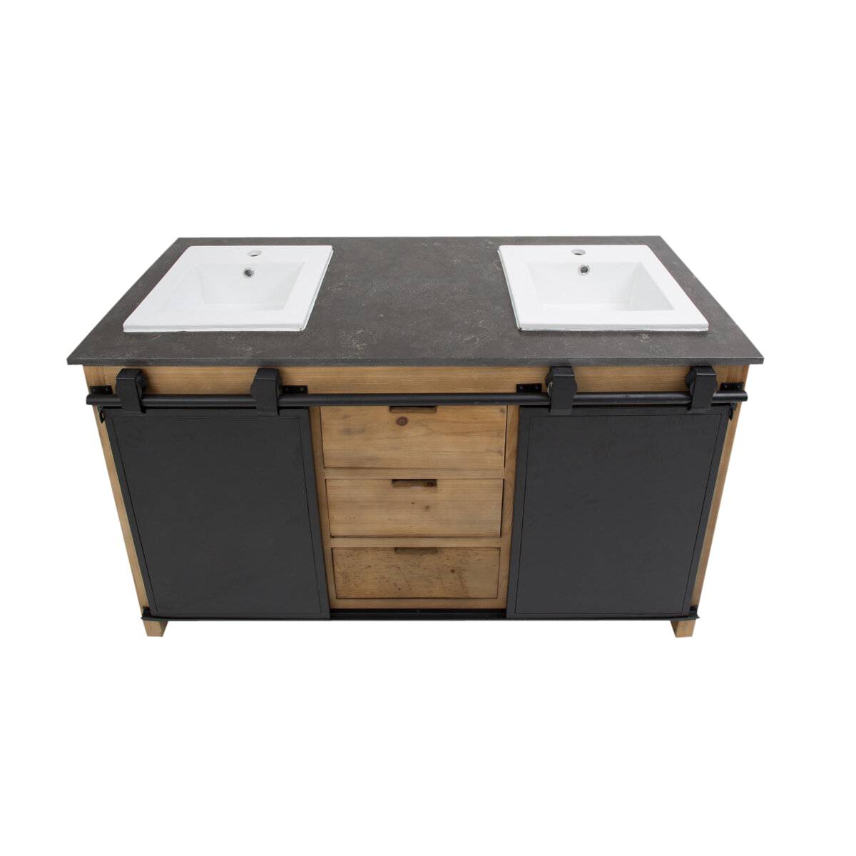 Meuble sous vasque en bois recyclé JADE bois clair, MADE IN MEUBLES